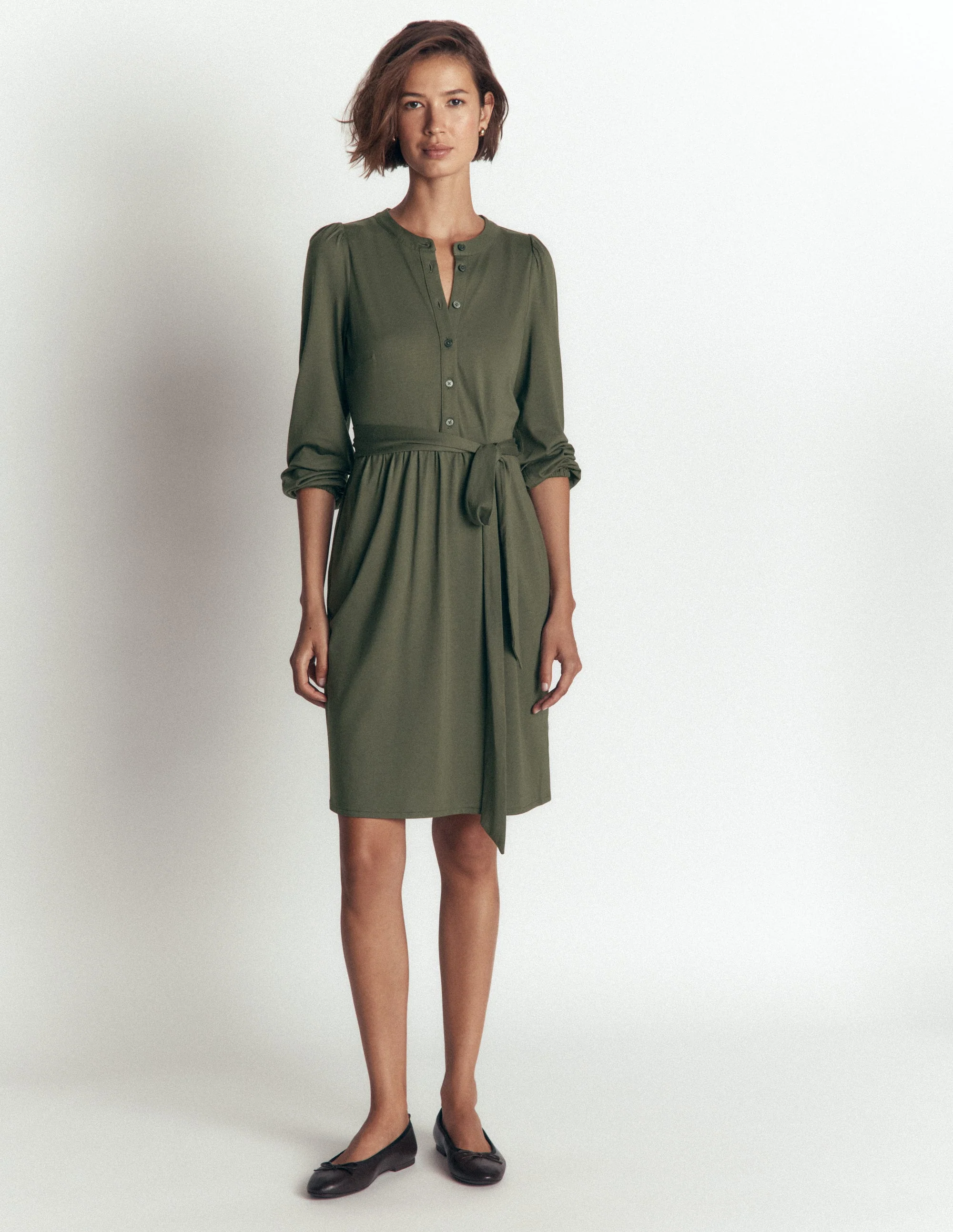 Adele Belted Jersey Dress-Chrome Green - Image 3