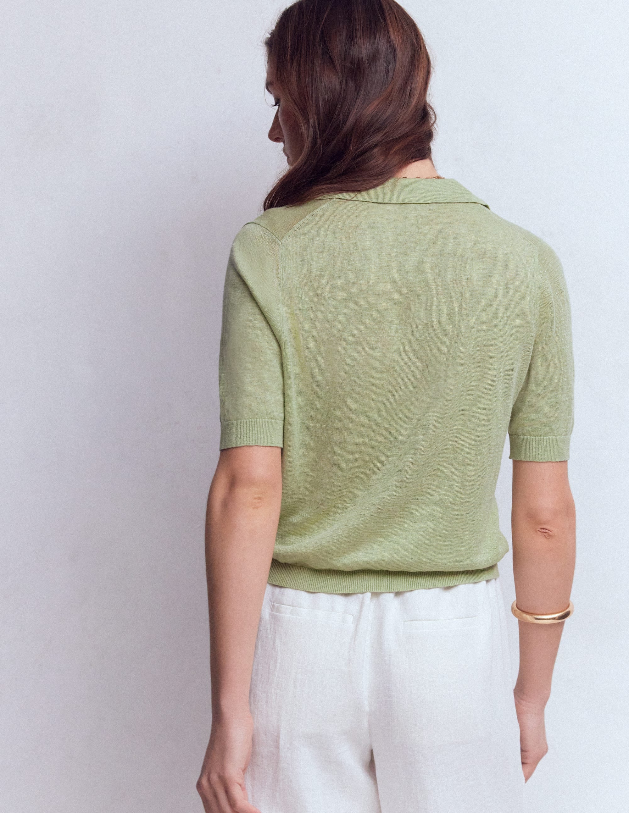 Agnes Collar Linen Cardigan-Green - Image 3