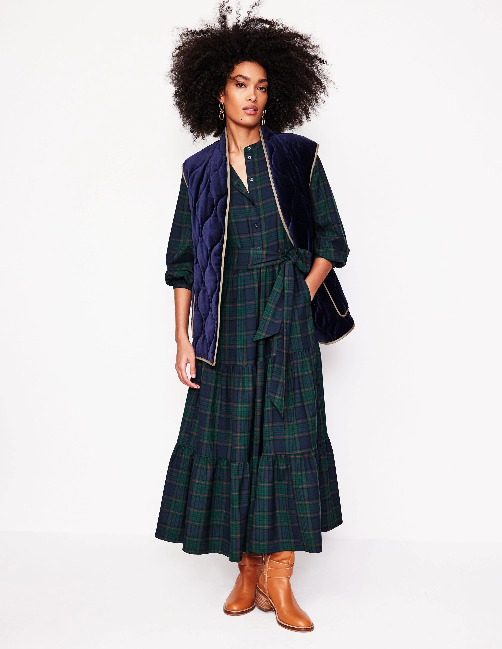 Alba Check Maxi Dress-Navy and Green Check - Image 5