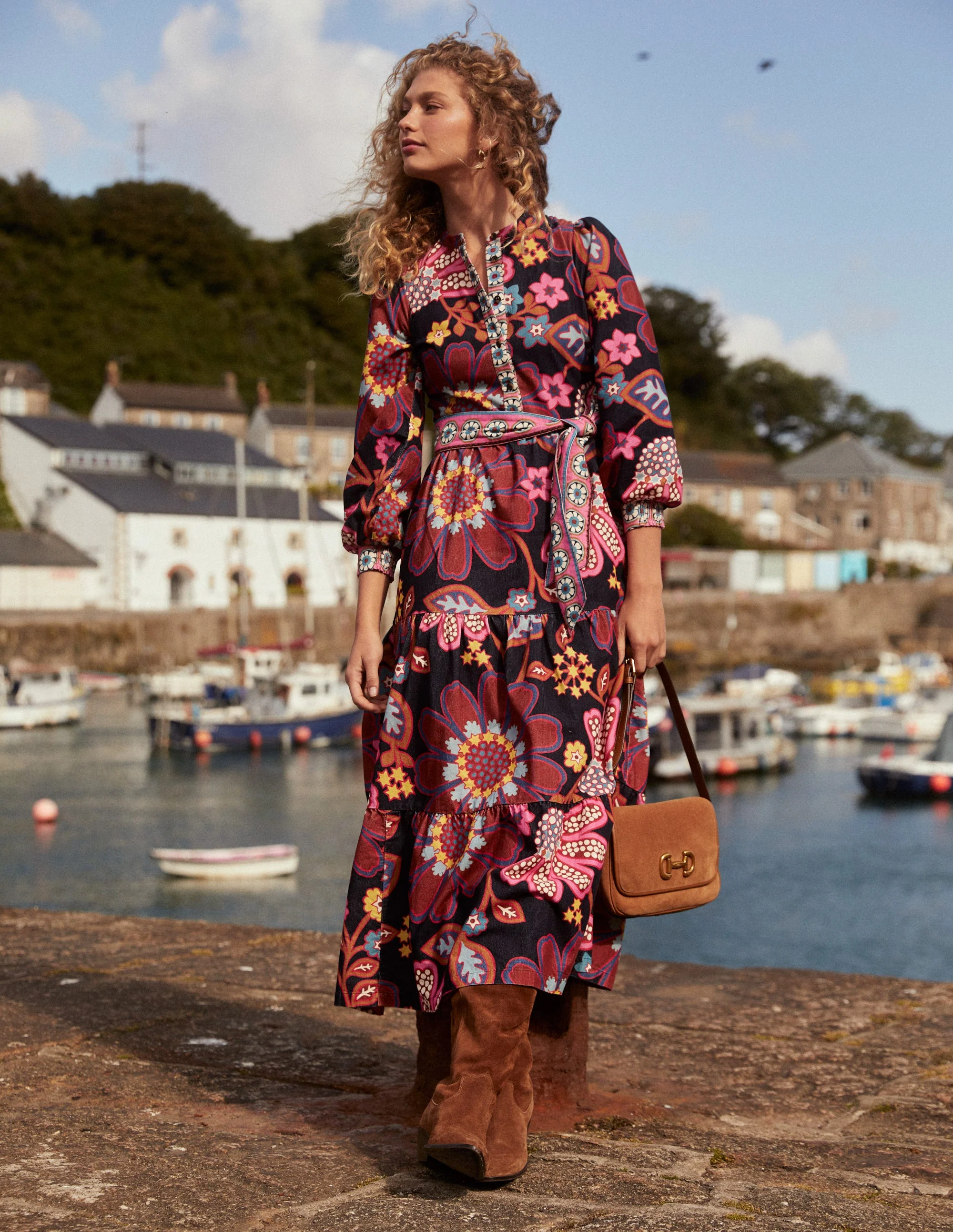 Alba Cord Maxi Dress-French Navy, Cosmic Meadow - Image 6