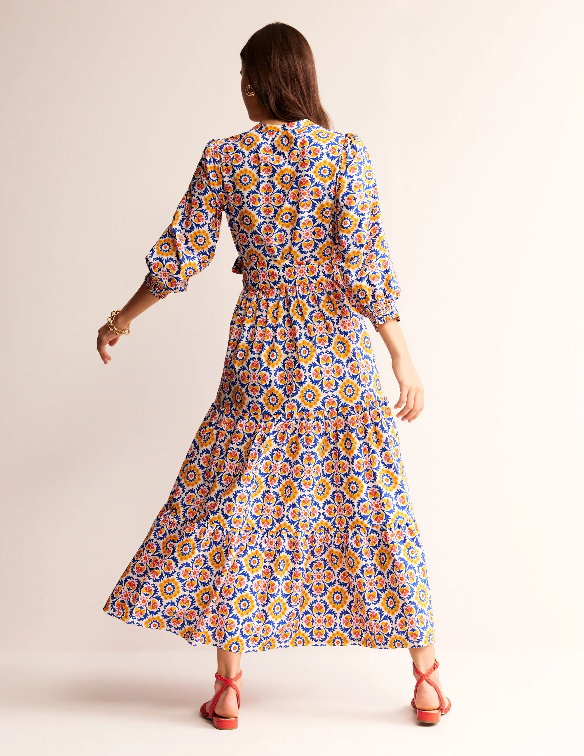 Alba Tiered Cotton Maxi Dress-Artisan's Gold, Mosaic Bloom - Image 3