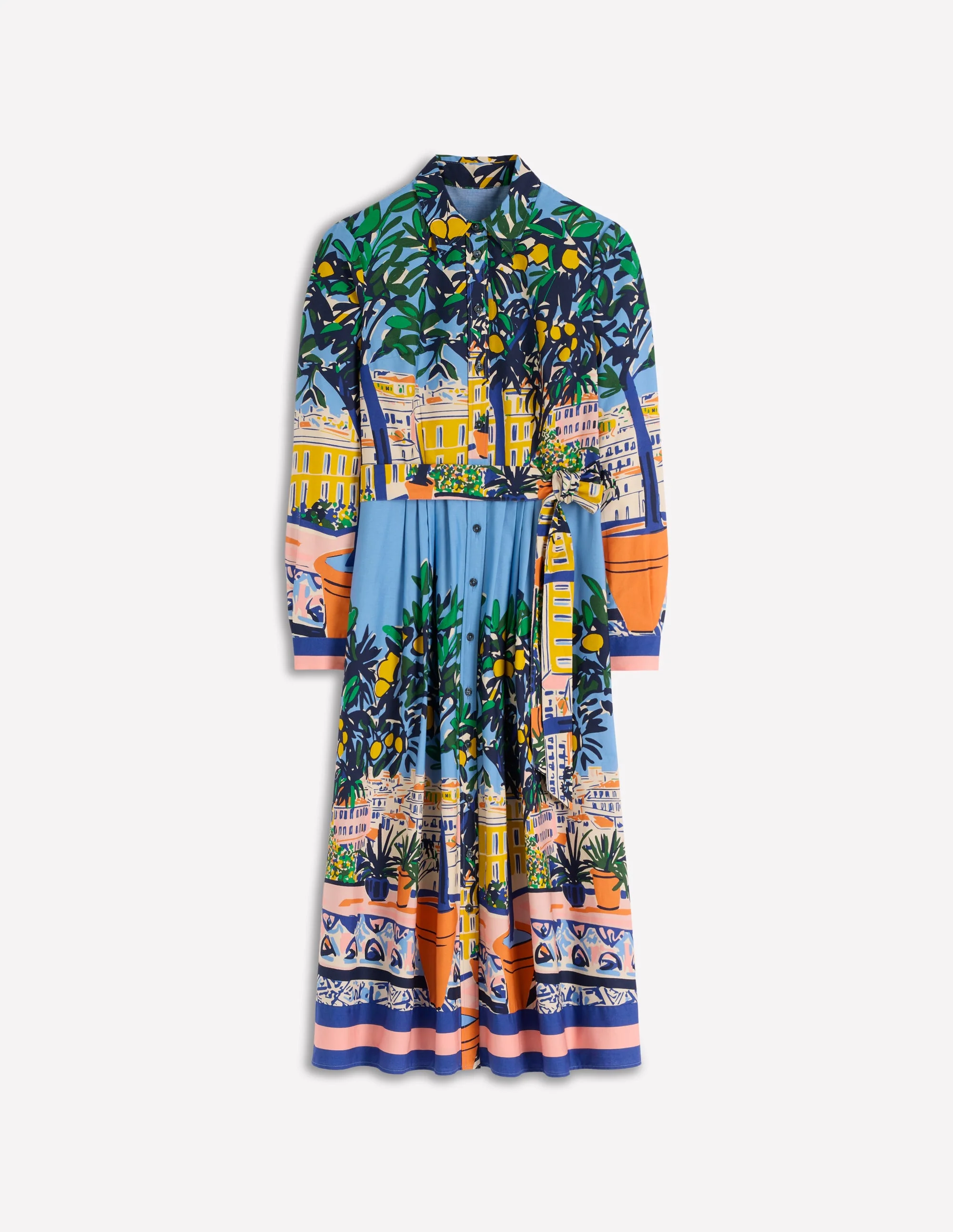 Alexa Cotton Midi Shirt Dress-Multi Balcony Scene - Image 5