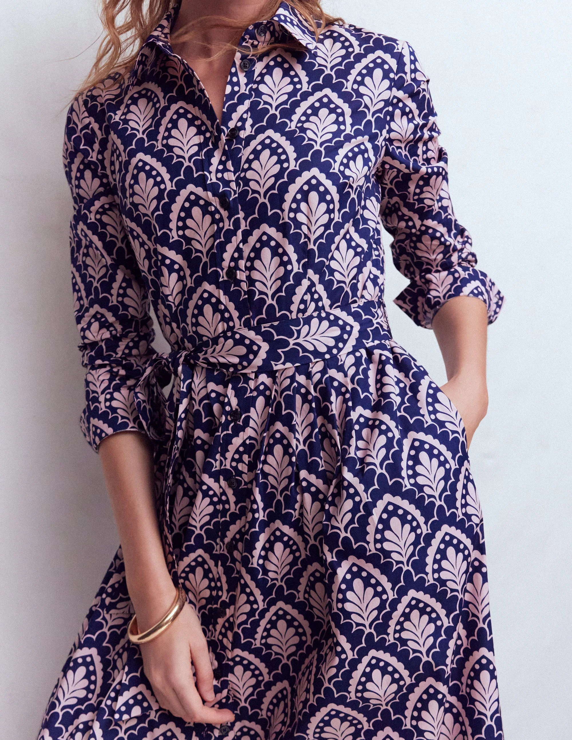 Alexa Cotton Midi Shirt Dress-Navy Petal Terrace - Image 2