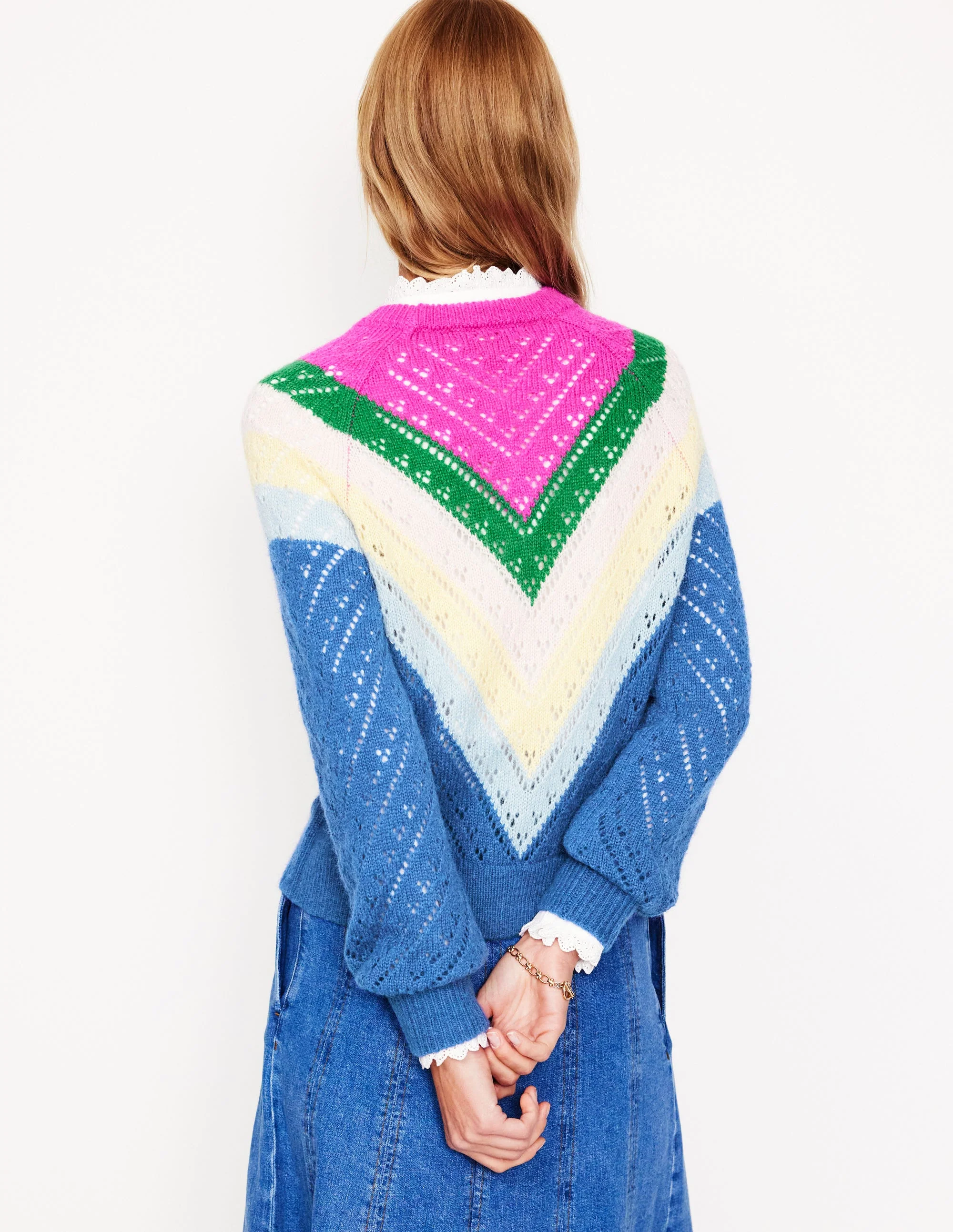Alice Fluffy Raglan Jumper-Blue and Pink Chevron - Image 3