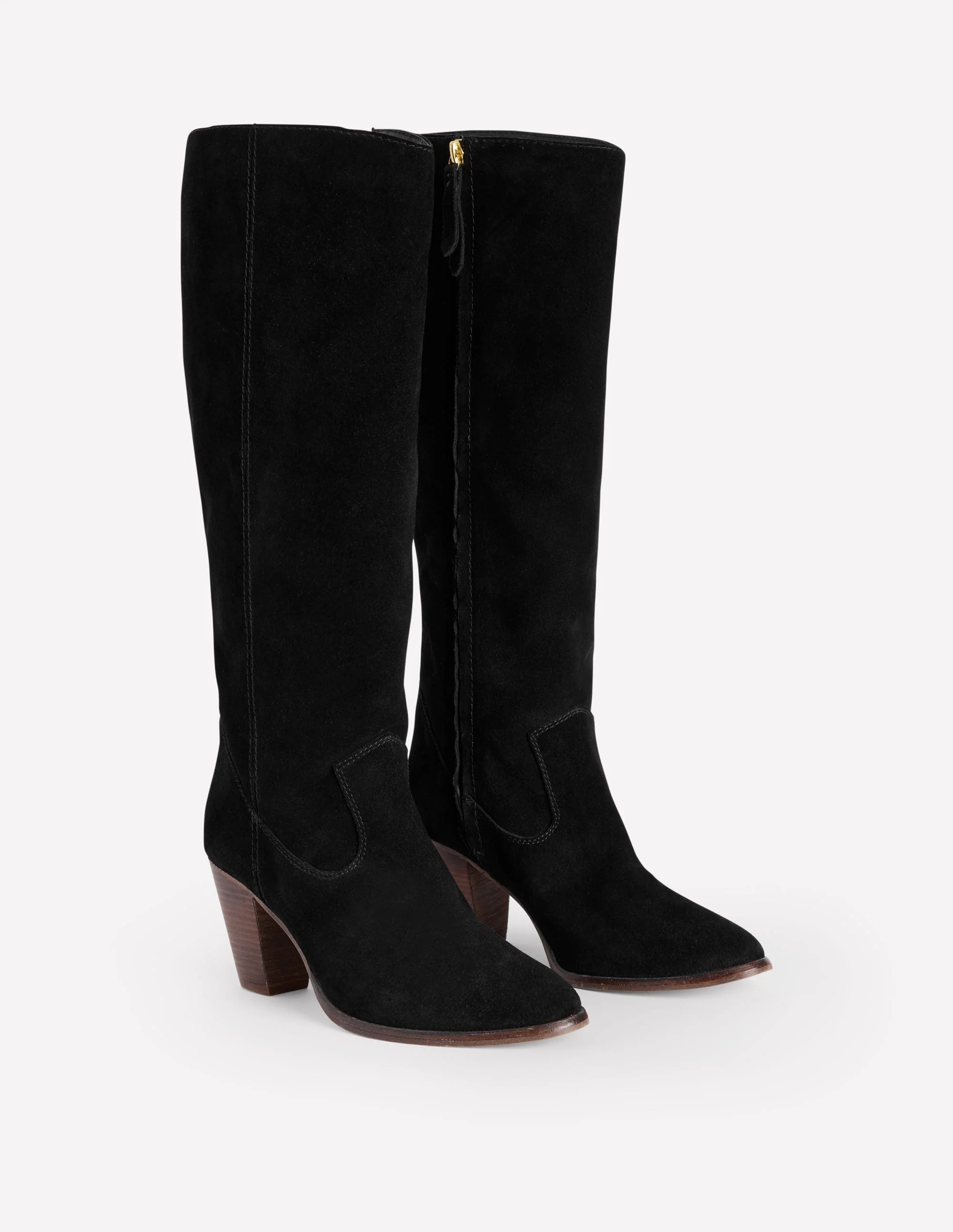 Almond Toe Heeled Knee Boots-Black - Image 3