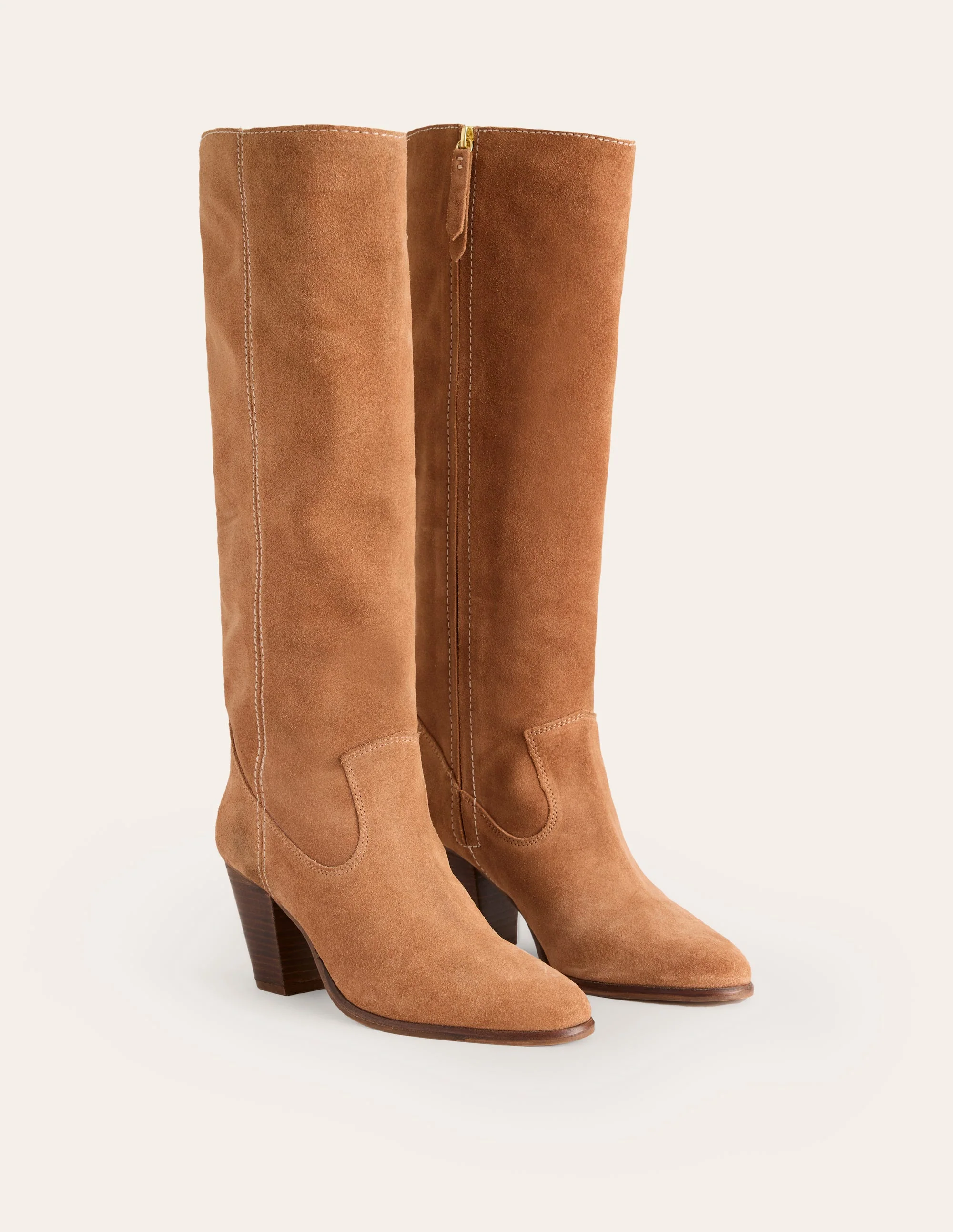 Almond Toe Heeled Knee Boots-Tan - Image 3