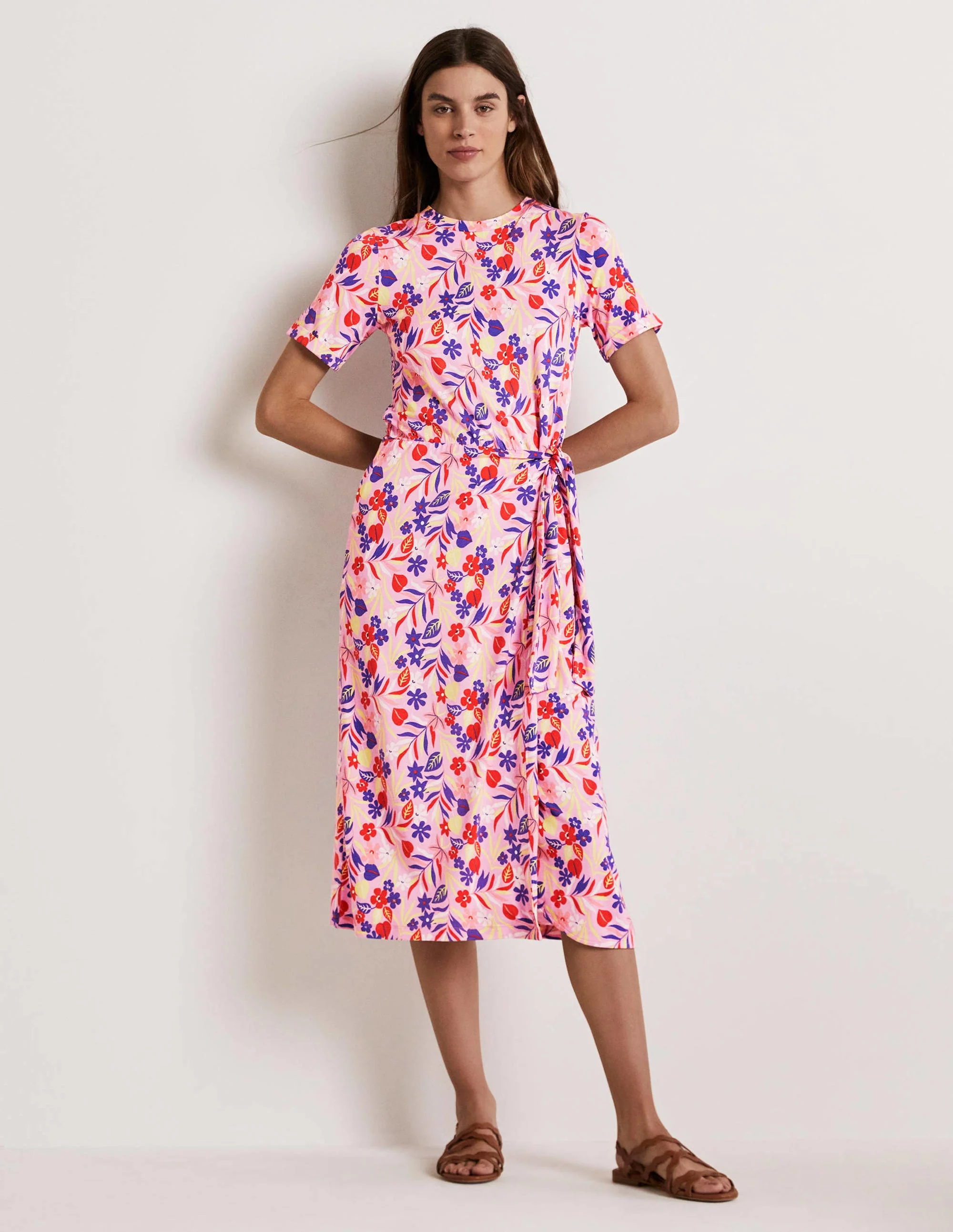 Amanda Jersey Midi Dress-Bonbon, Tropic Foliage - Image 5