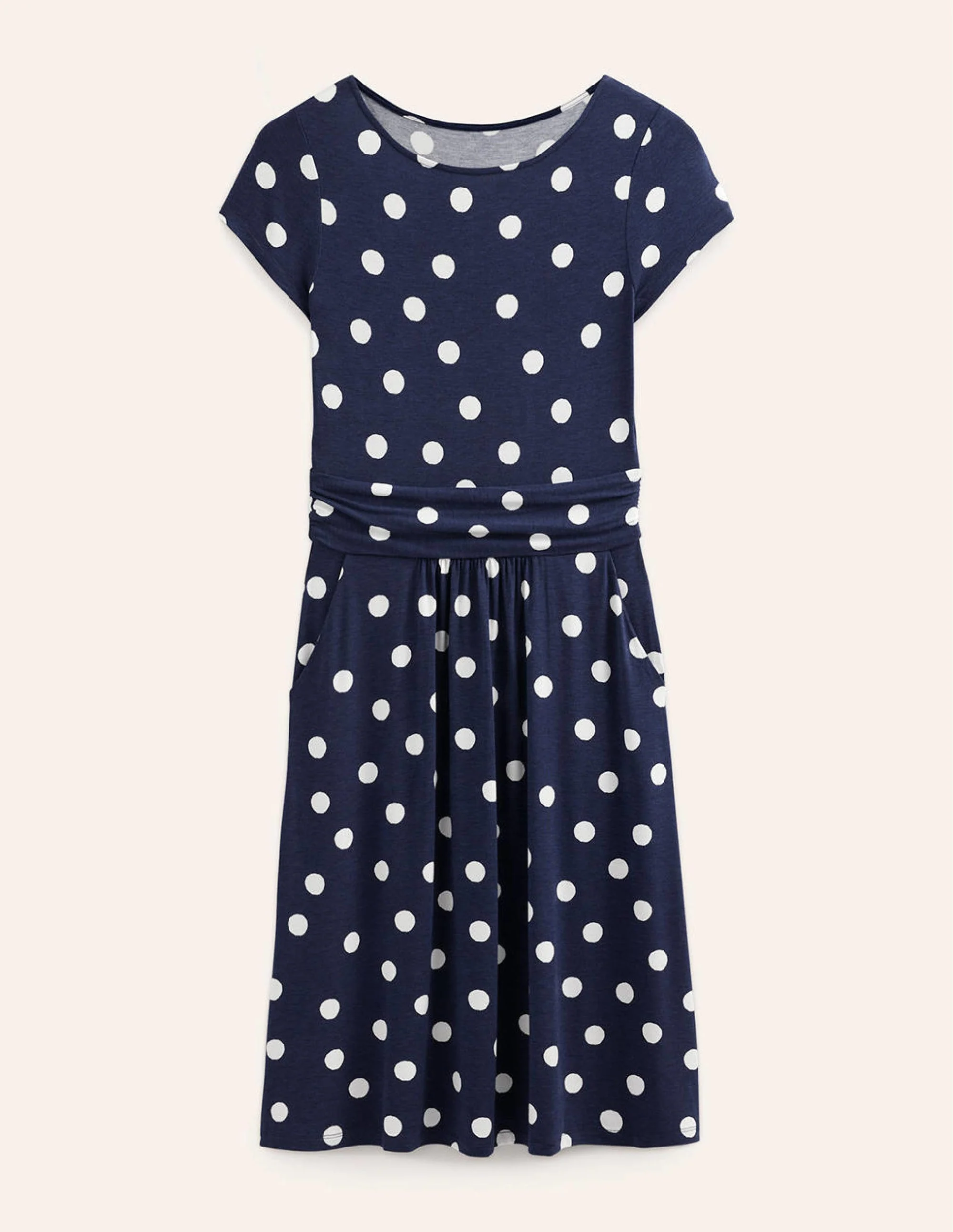 Amelie Jersey Dress-French Navy, Painterly Spot - Image 7