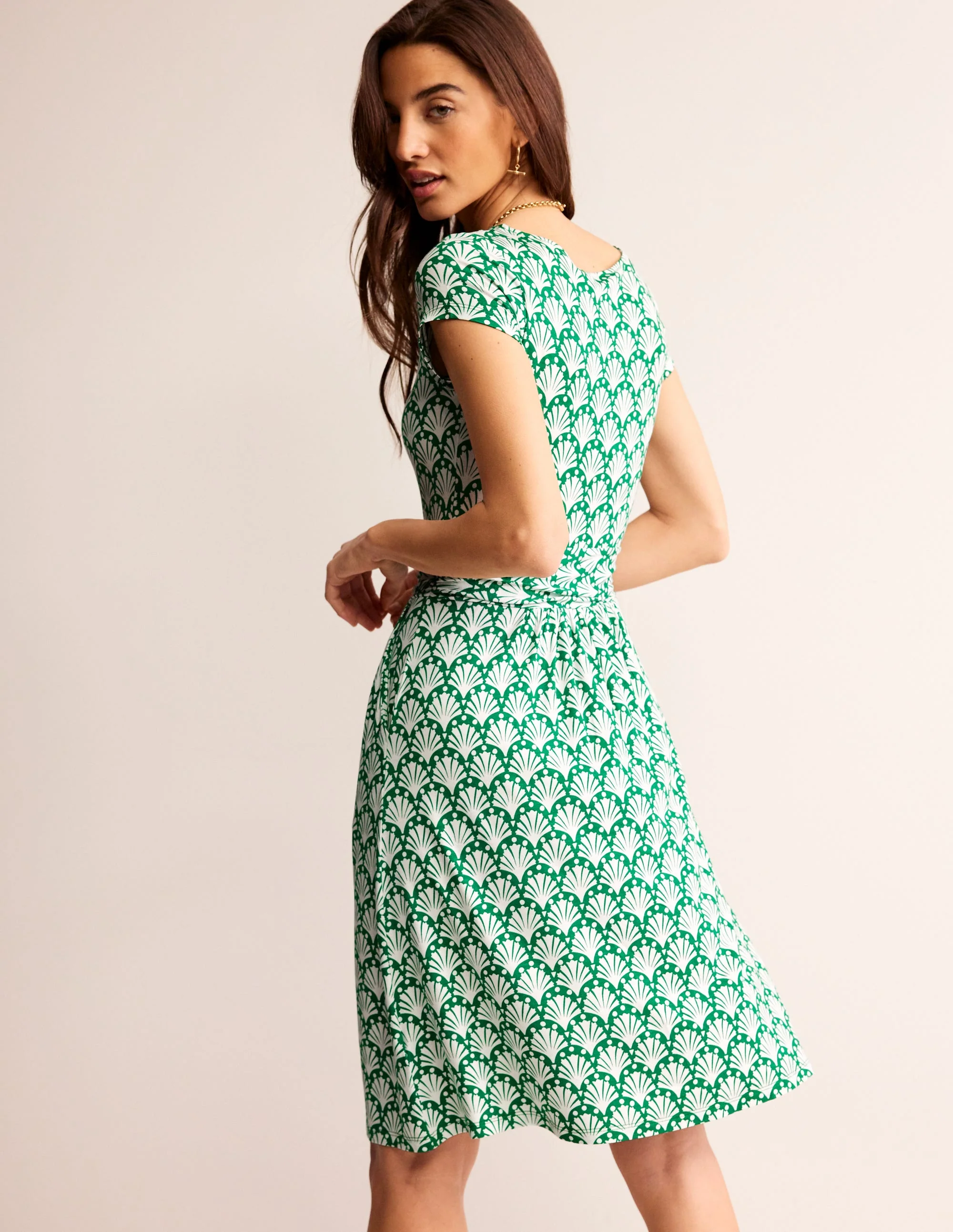 Amelie Jersey Dress-Green Tambourine, Shells - Image 3