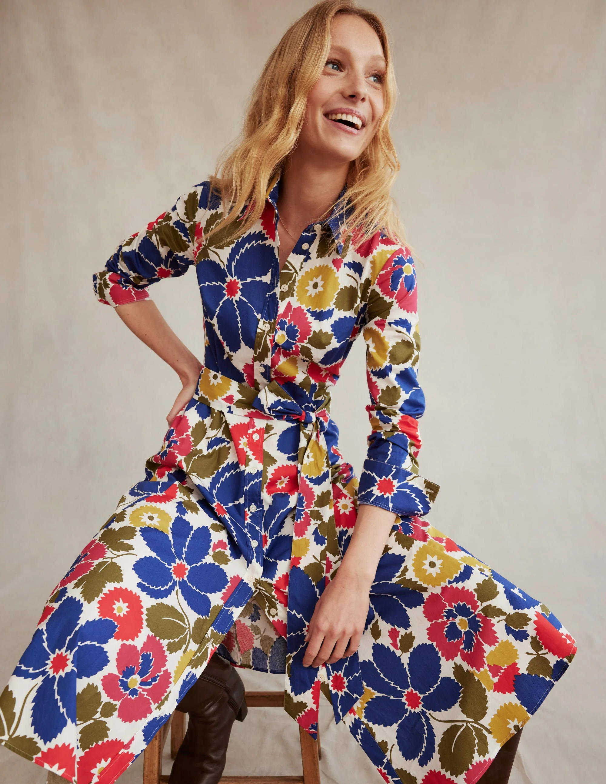 Amy Cotton Midi Shirt Dress-Multi, Bloomsbury Pop - Image 5