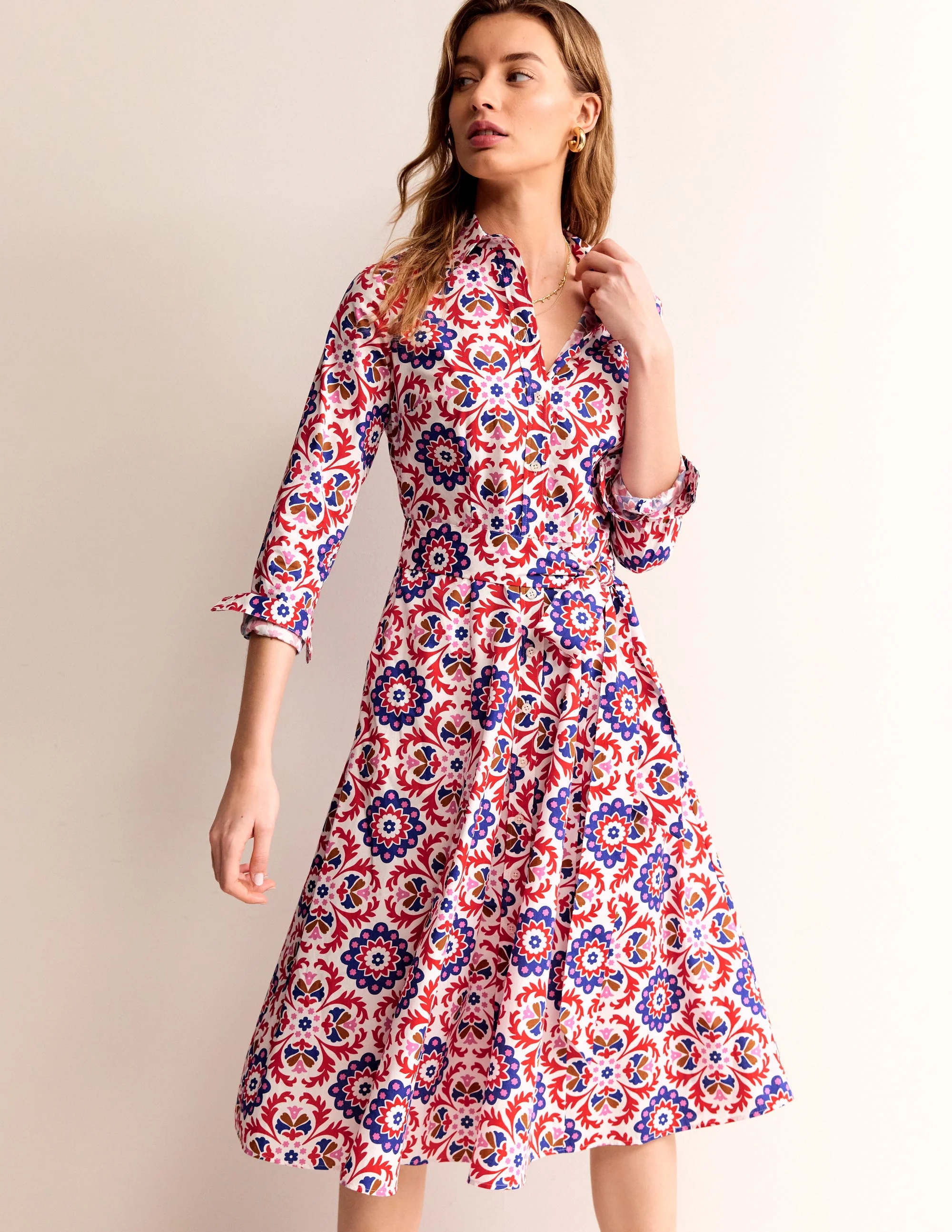 Amy Cotton Midi Shirt Dress-Rubicondo, Mosaic Bloom - Image 4