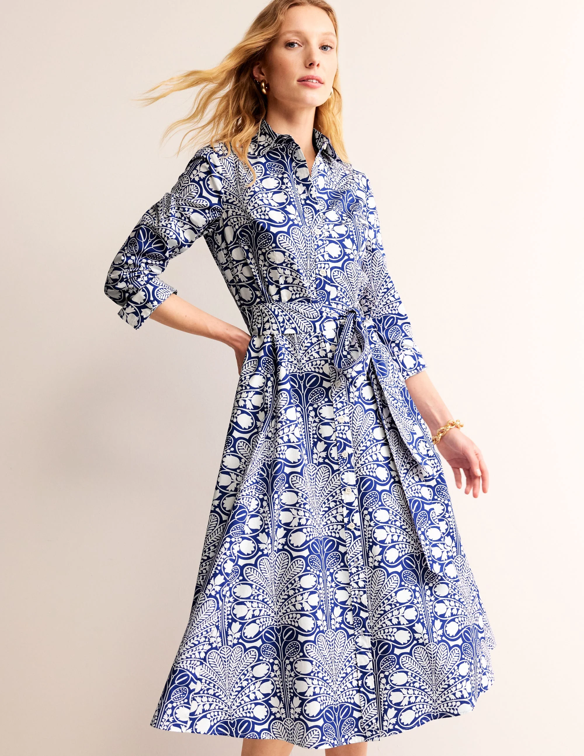 Amy Cotton Midi Shirt Dress-Surf the Web, Gardenia Swirl - Image 2
