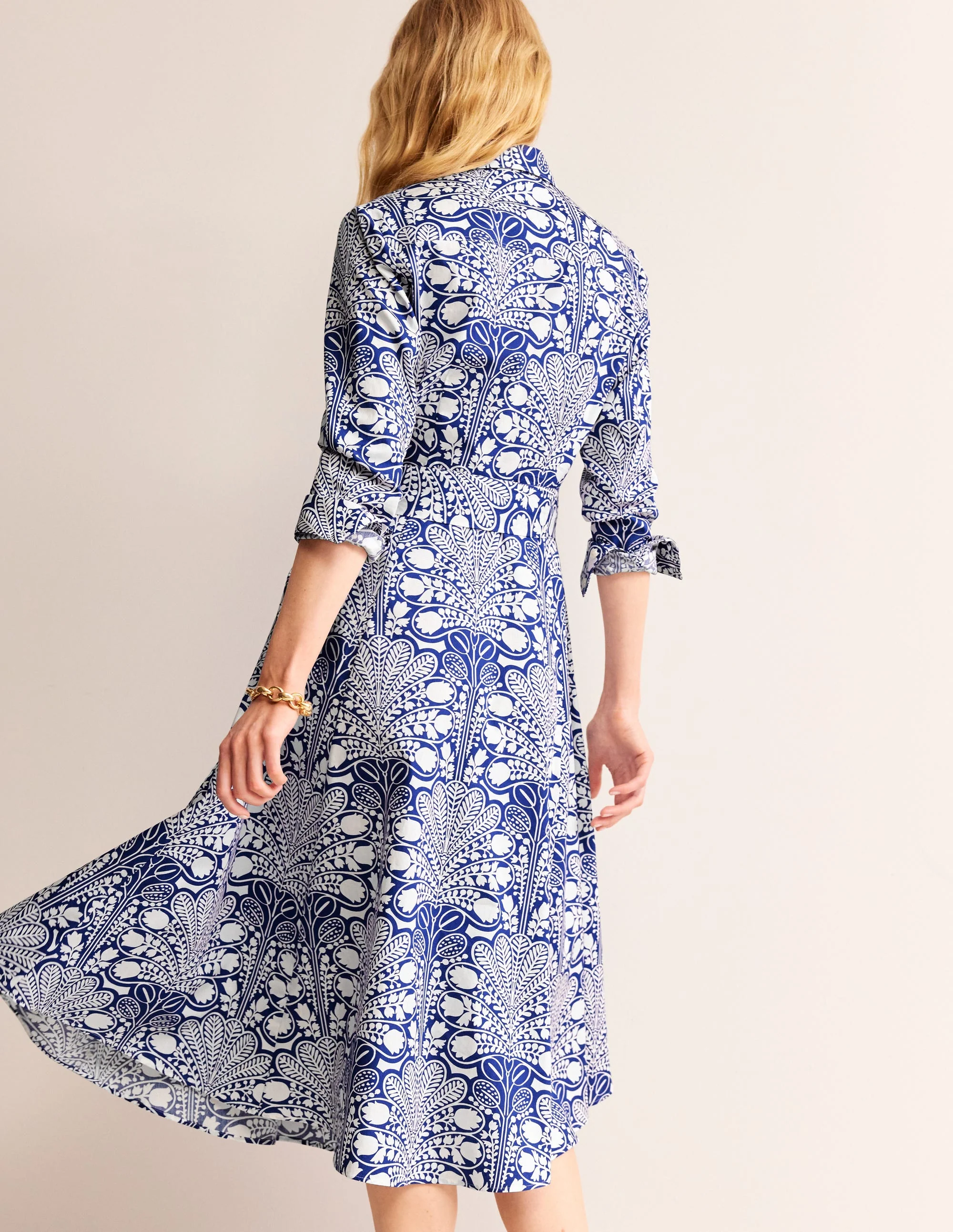 Amy Cotton Midi Shirt Dress-Surf the Web, Gardenia Swirl - Image 4