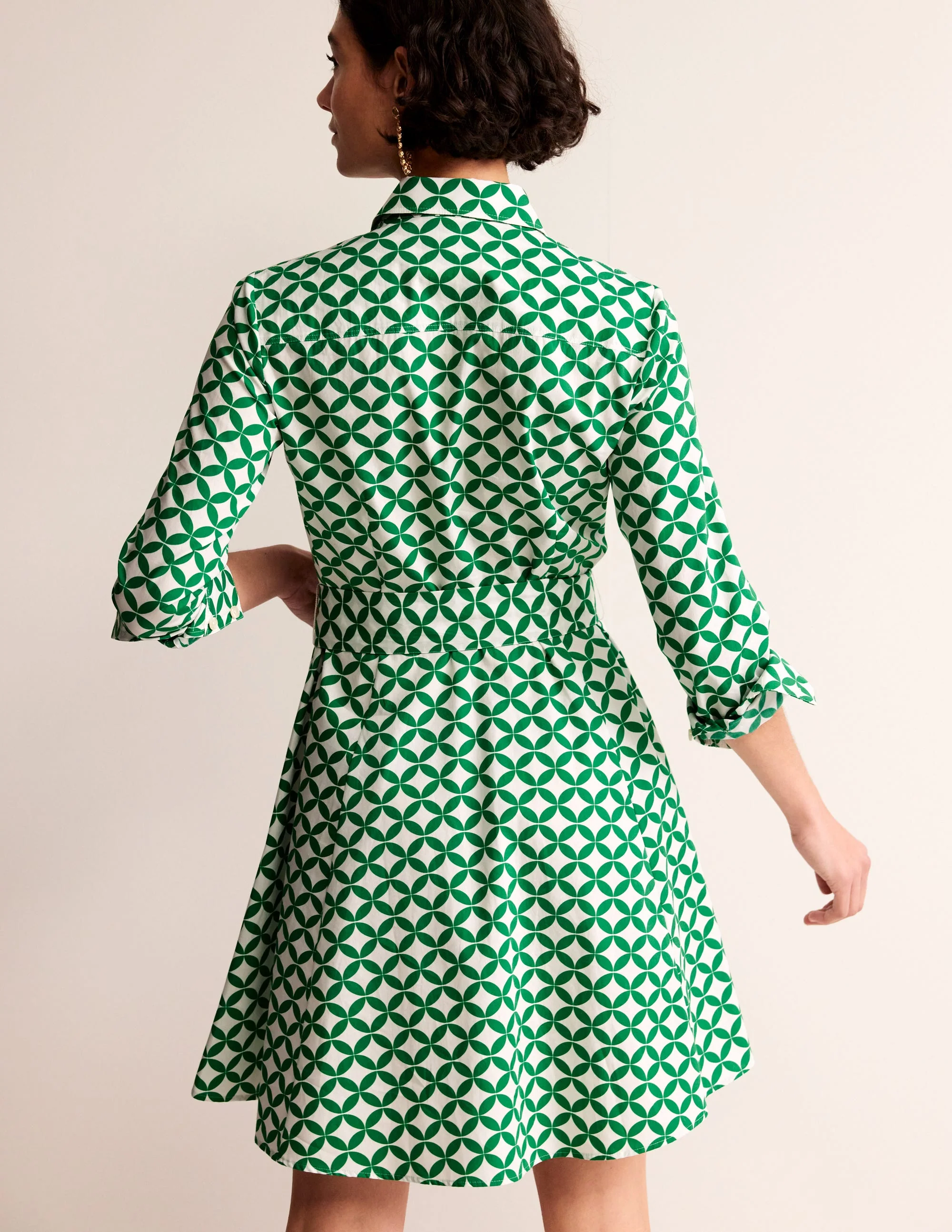 Amy Cotton Short Shirt Dress-Green, Diamond Terrace - Image 3
