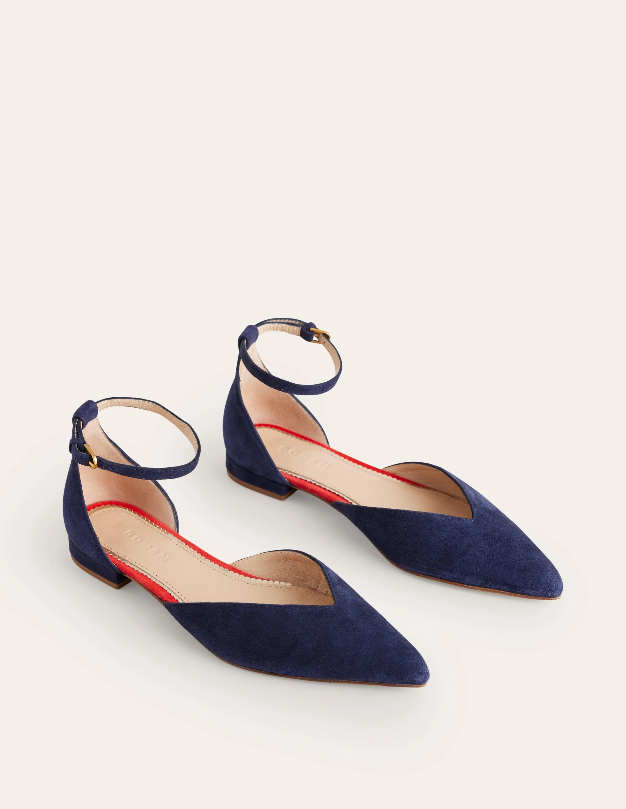 Ankle Strap Point Flats-Navy Suede - Image 3