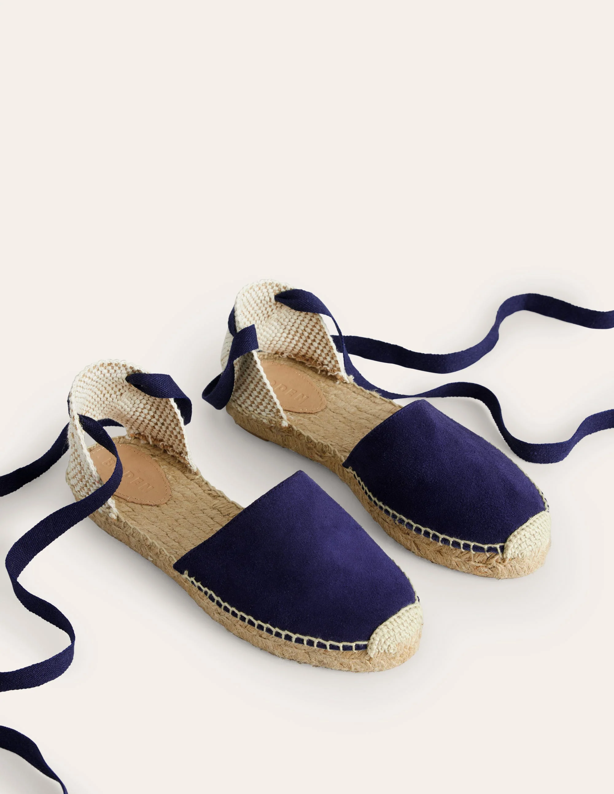 Ankle Tie Flat Espadrilles-Navy suede - Image 3