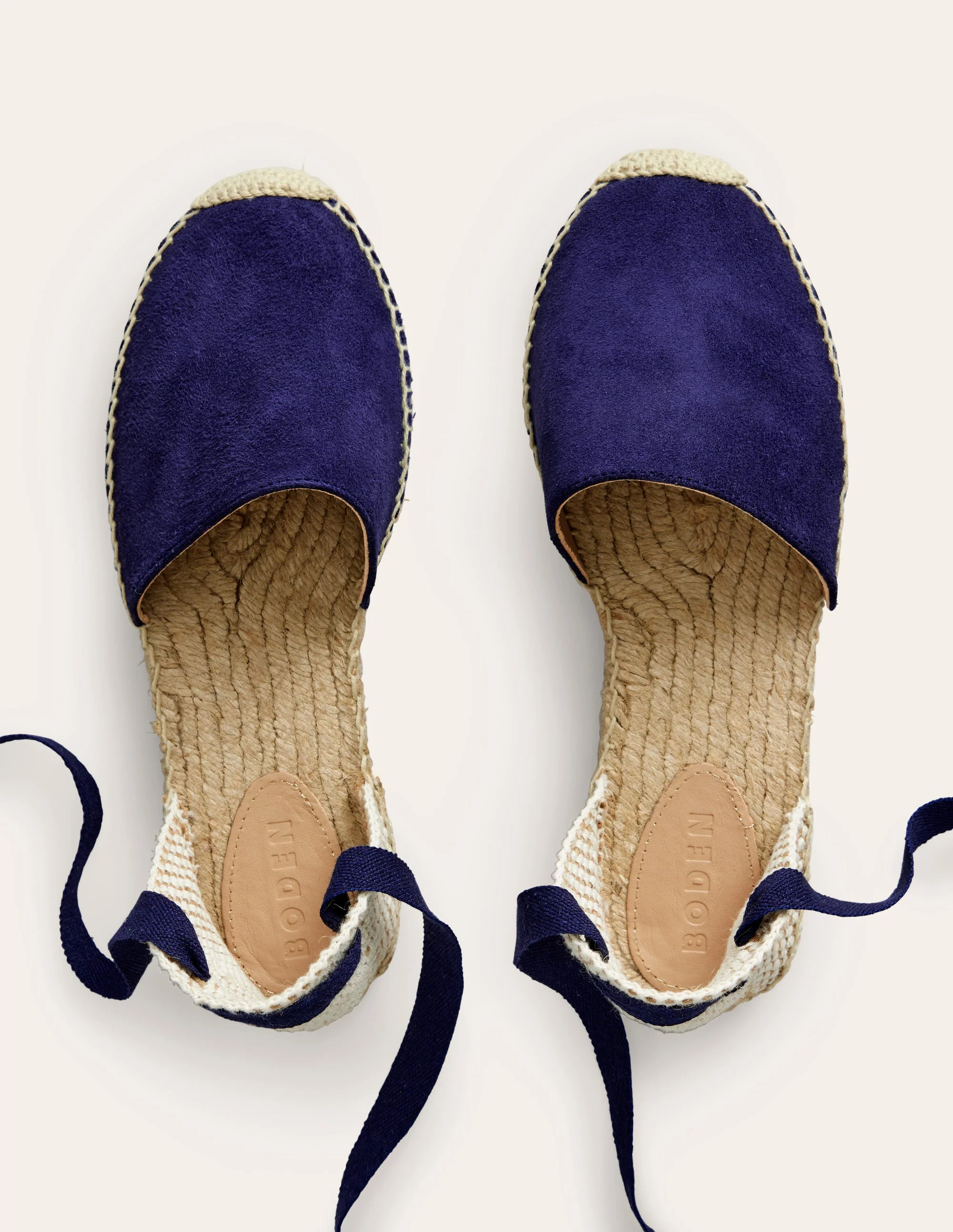 Ankle Tie Flat Espadrilles-Navy suede - Image 5