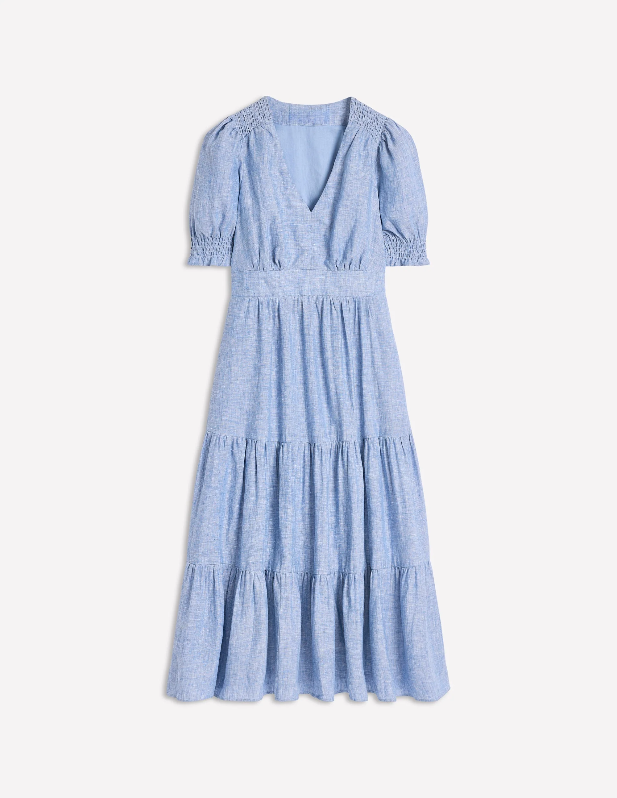 Anna Linen Tiered Midi Dress-Summer Blue Chambray - Image 8