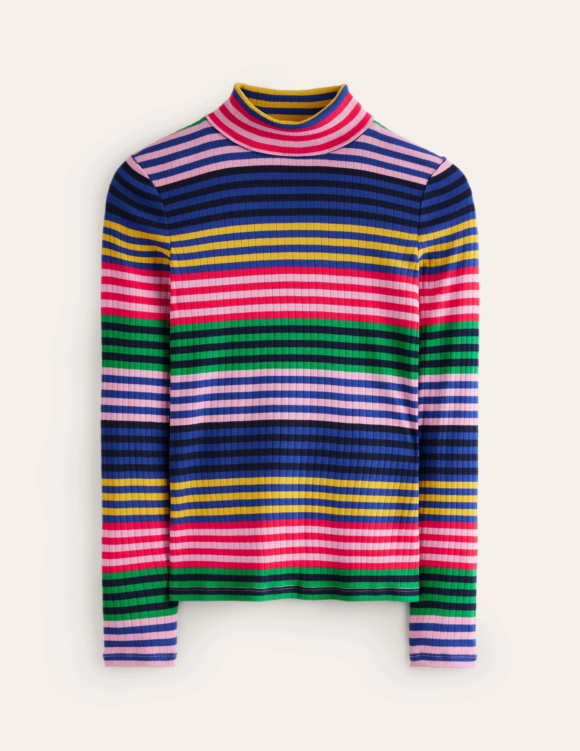 Anna Rib Roll Neck Top-Multi, Rainbow Stripe - Image 6