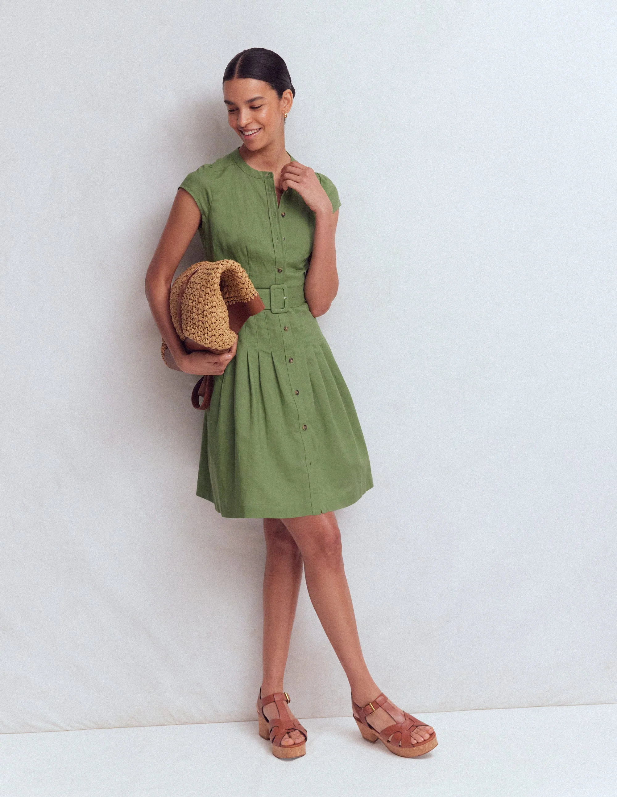 Arabella Short Linen Dress-Safari Green - Image 6