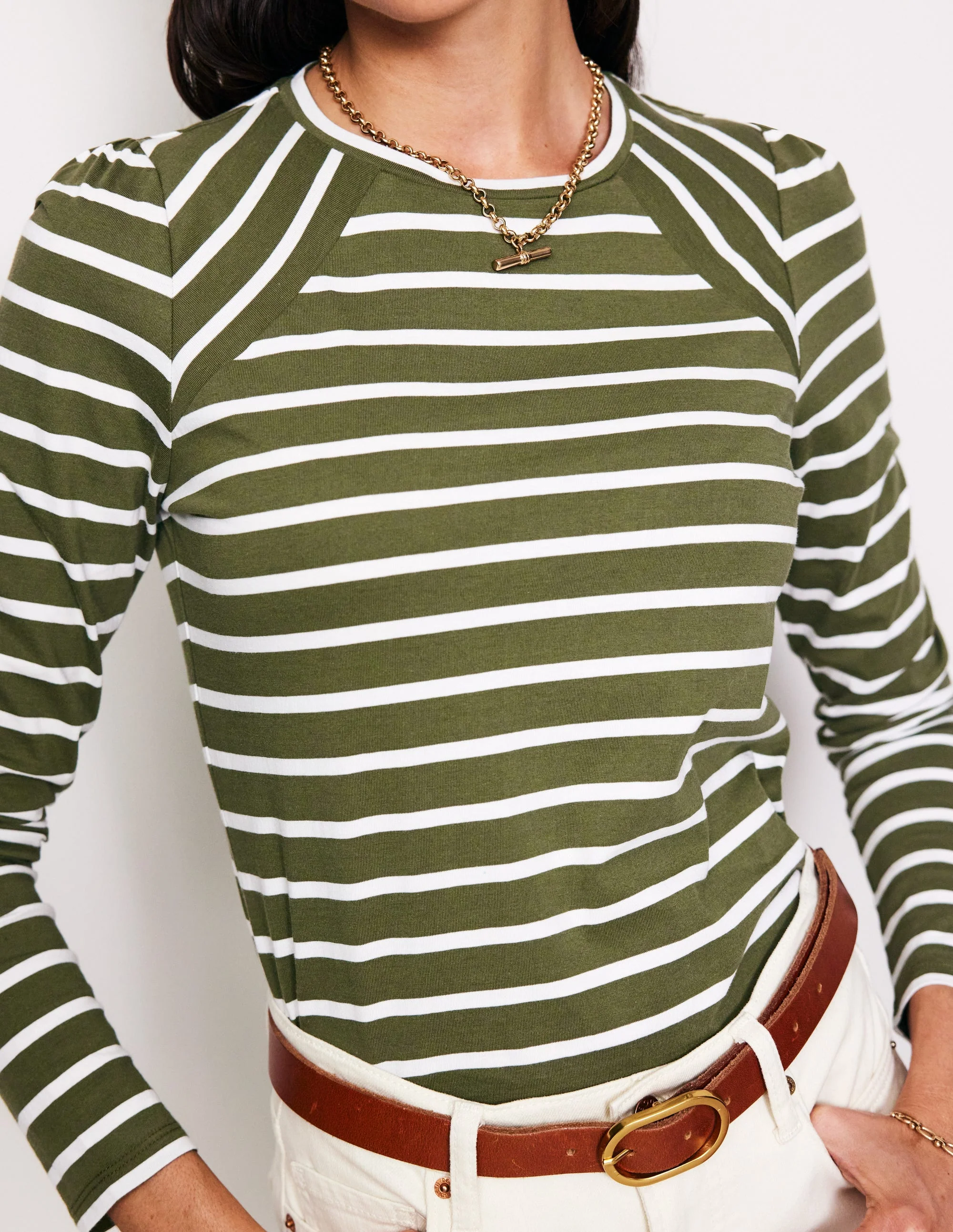 Arabella Stripe Jersey Top-Khaki, Ivory Stripe - Image 2