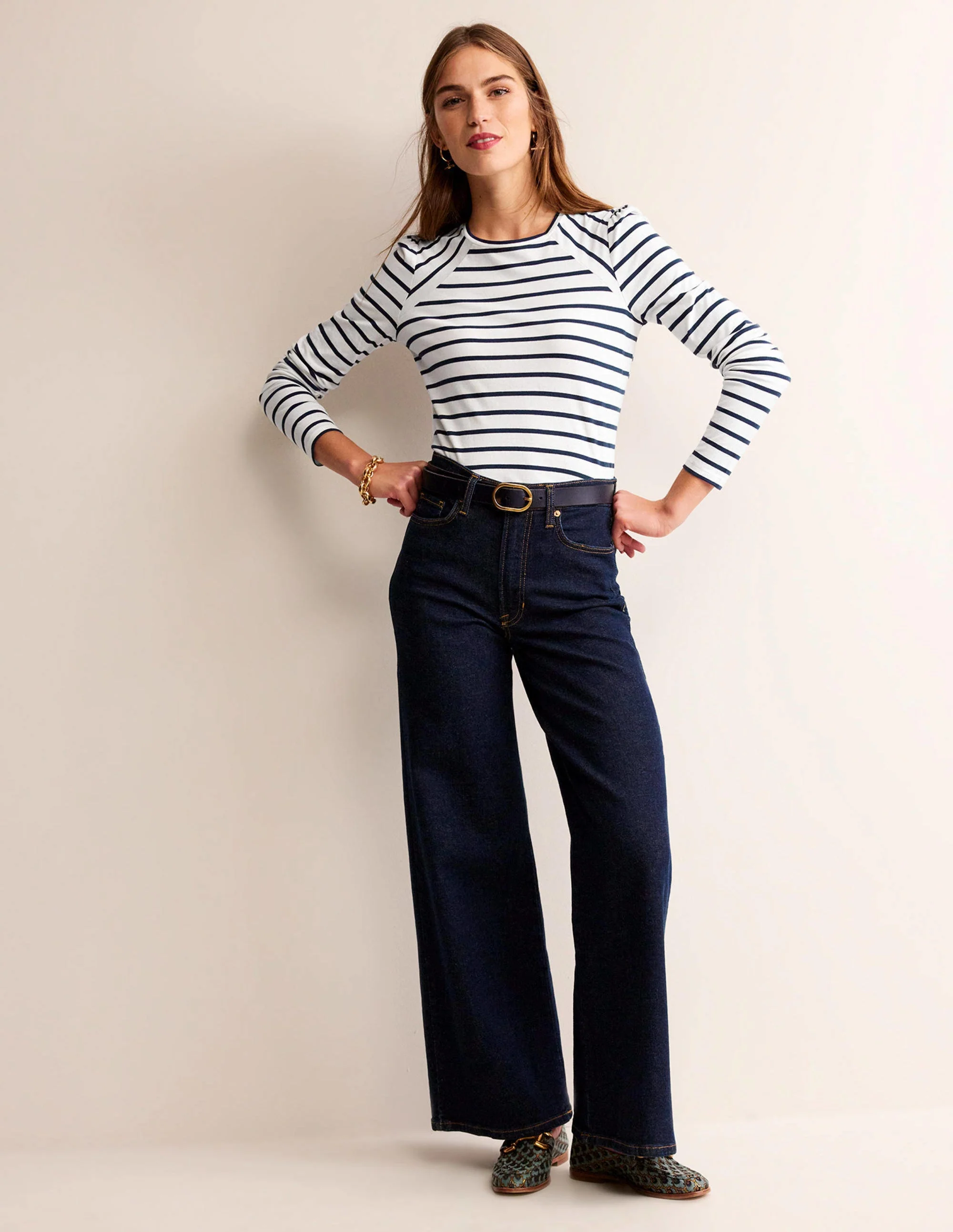 Arabella Stripe T-Shirt-Ivory, French Navy - Image 4
