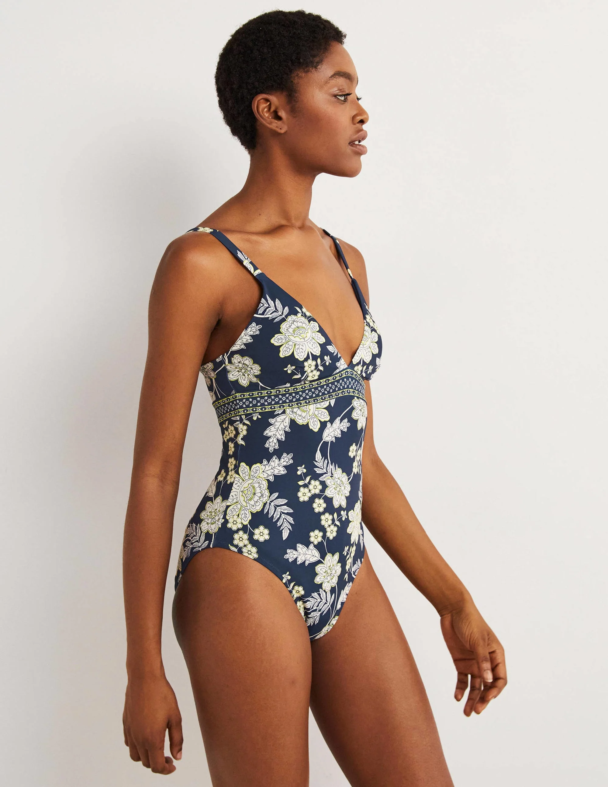 Arezzo V-neck Panel Swimsuit-Navy, Chintz Bloom - Image 4