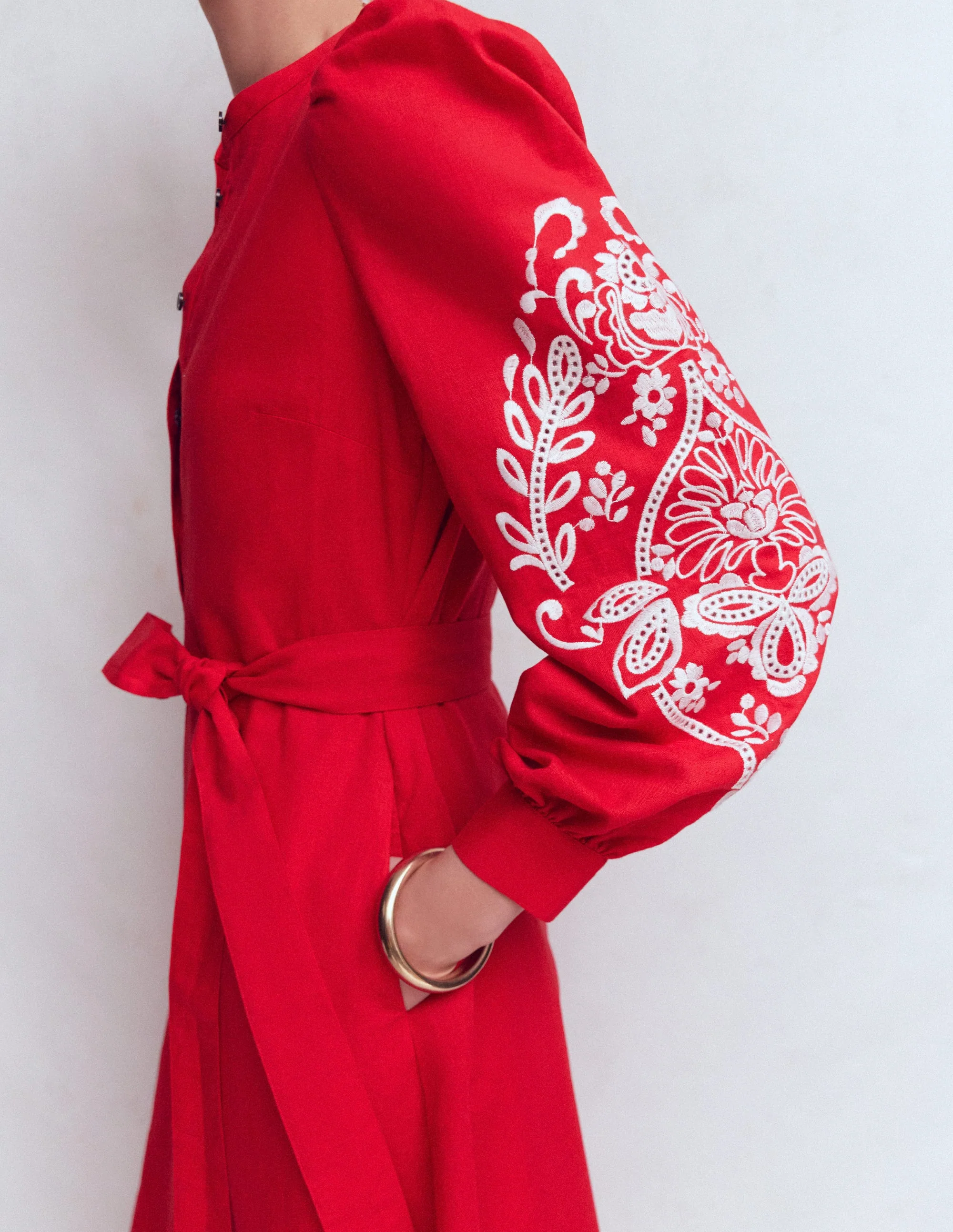 Ava Linen Blend Midi Dress-Red Embroiderie - Image 2