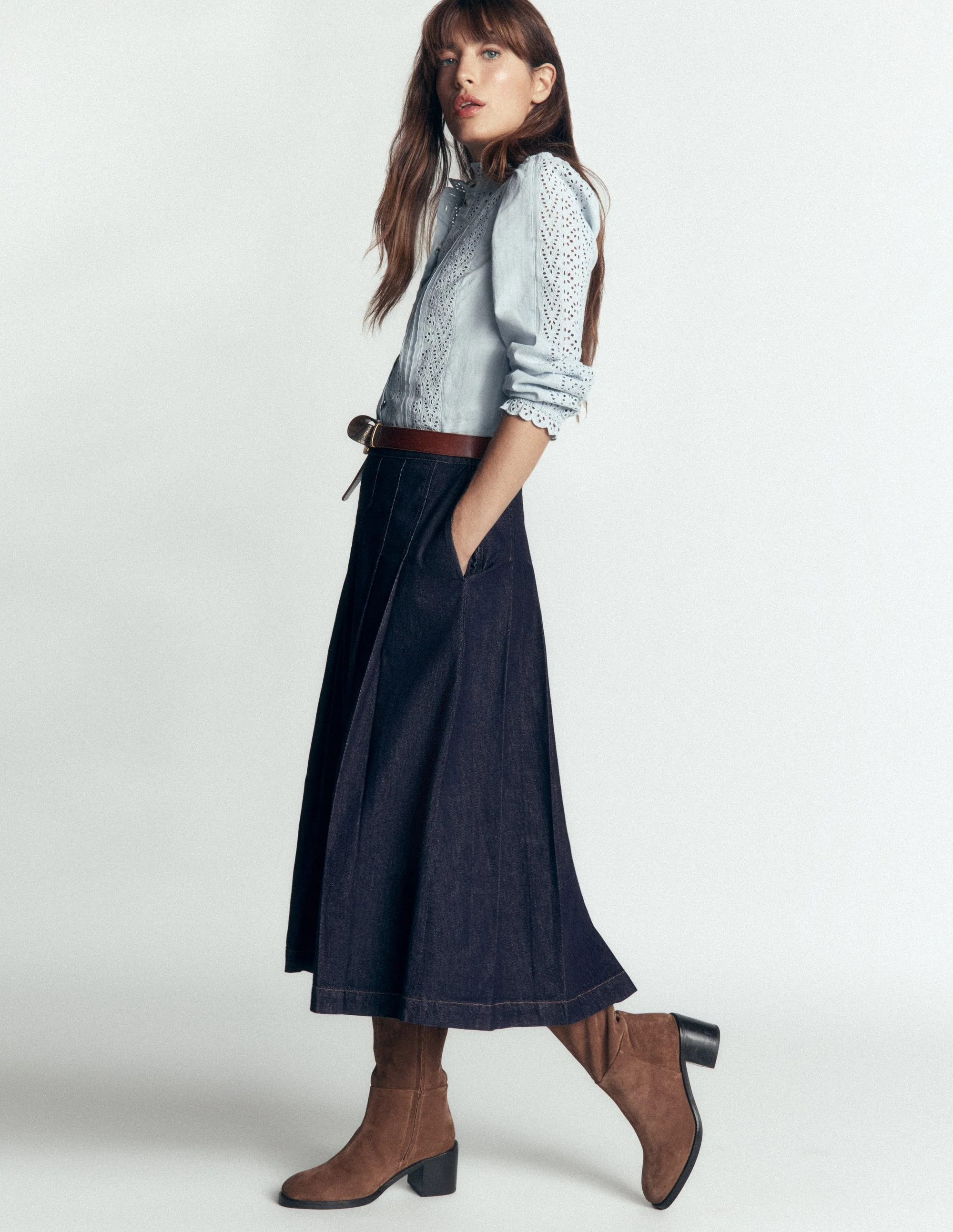 Aya Denim Midi Skirt-Indigo