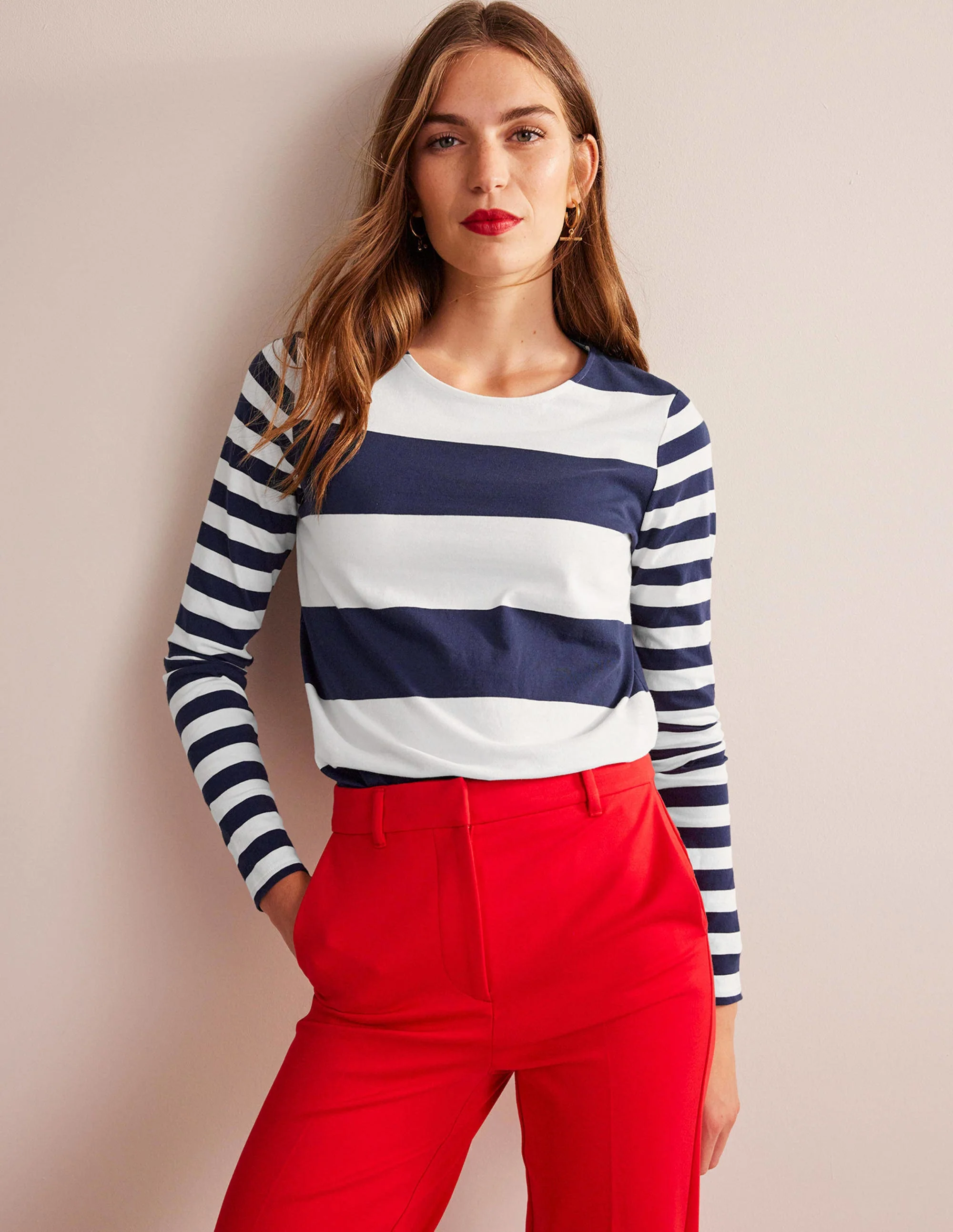 Bea Long Sleeve Breton-French Navy and Ivory - Image 2
