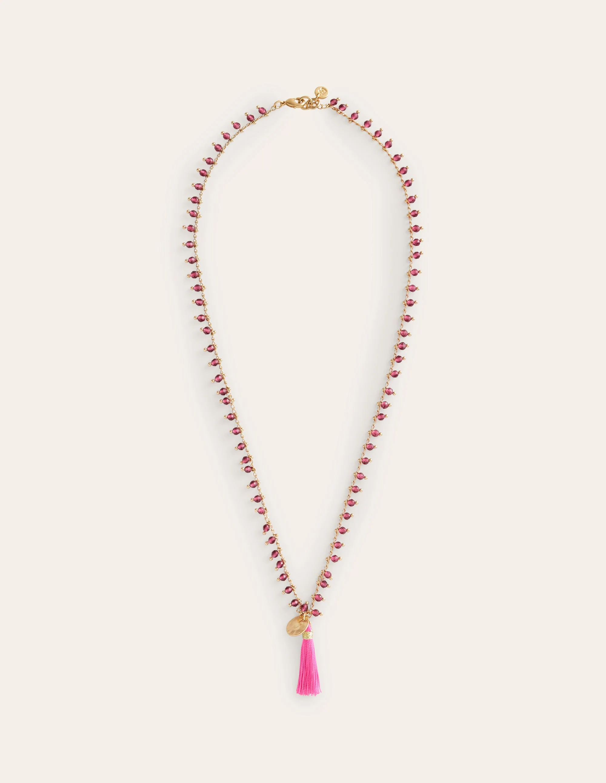 Beaded Tassel Necklace-Pink