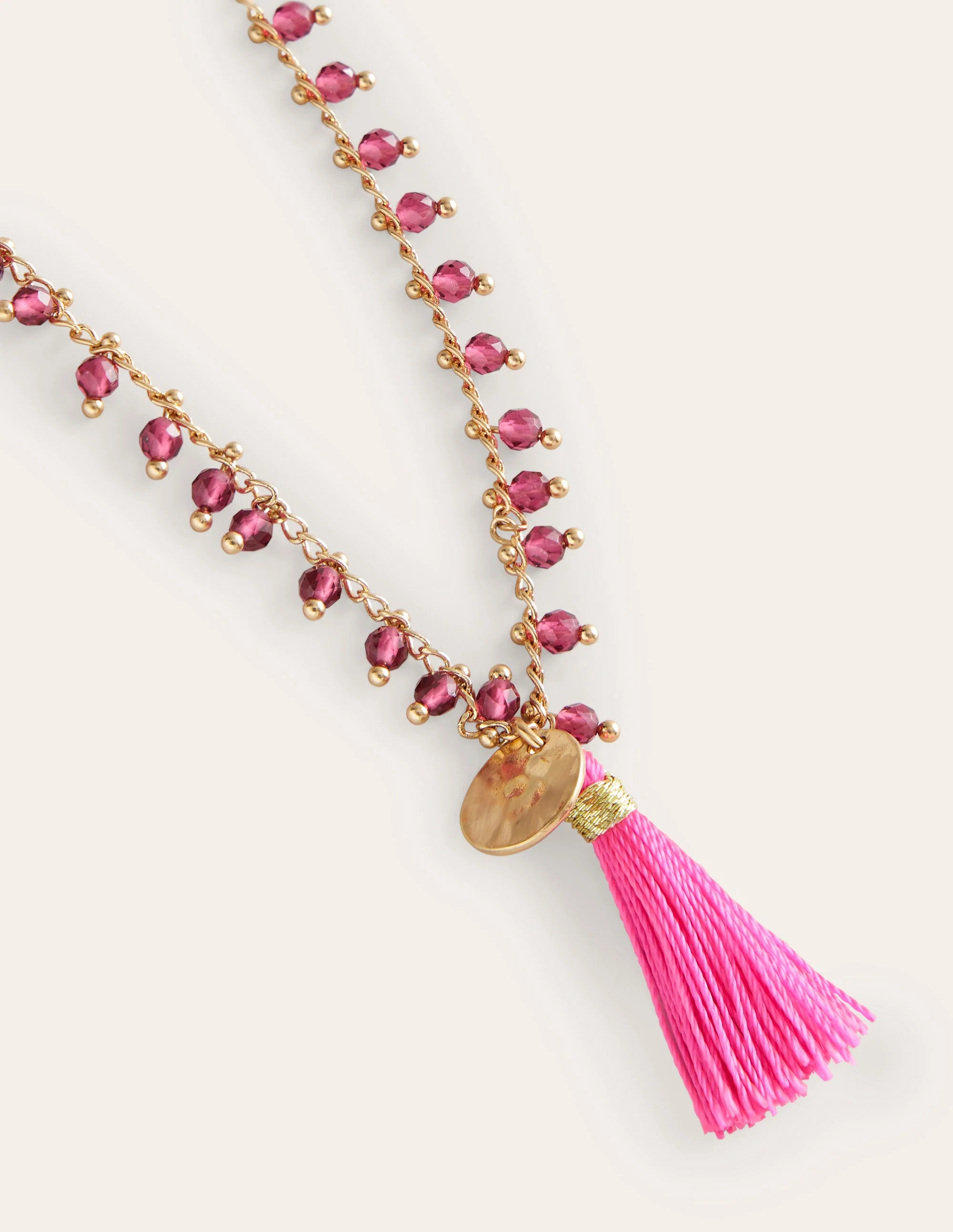 Beaded Tassel Necklace-Pink - Image 3