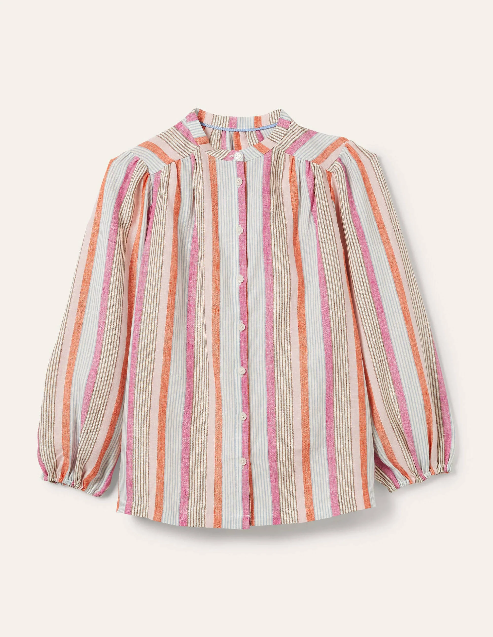 Becky Full Sleeve Linen Blouse-Firecracker, Cameo Pink Stripe - Image 7