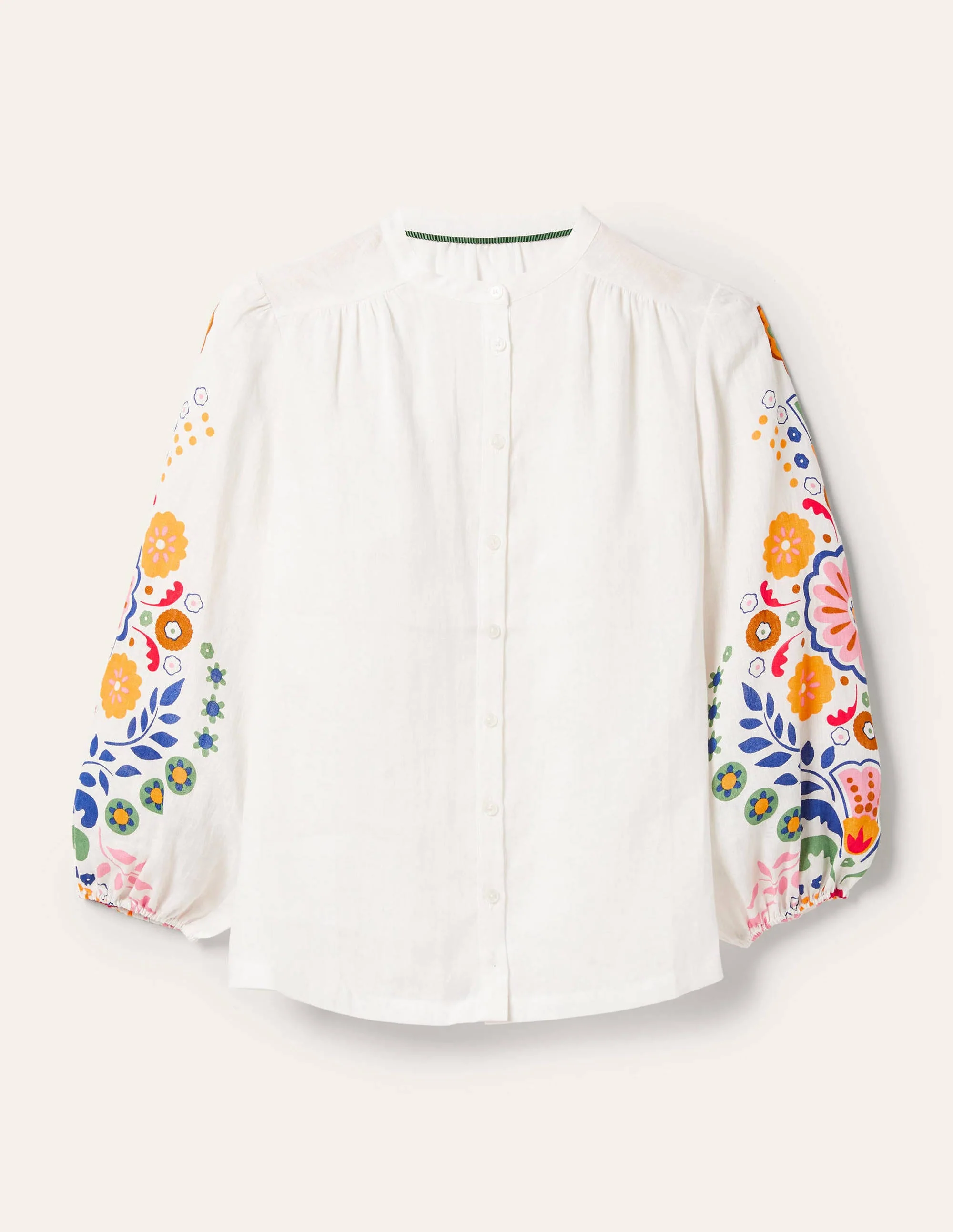 Becky Full Sleeve Linen Blouse-Ivory, Opulent Garden - Image 6