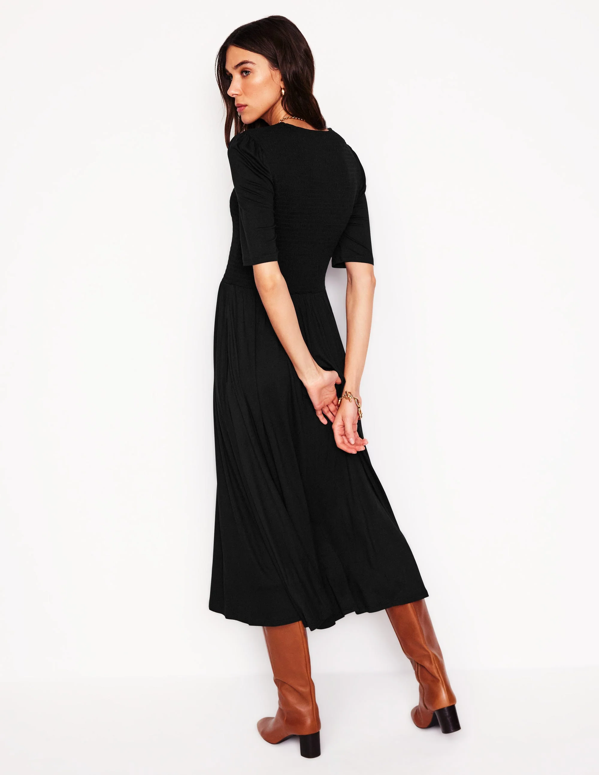 Bethany Smocked Jersey Dress-Black - Image 3