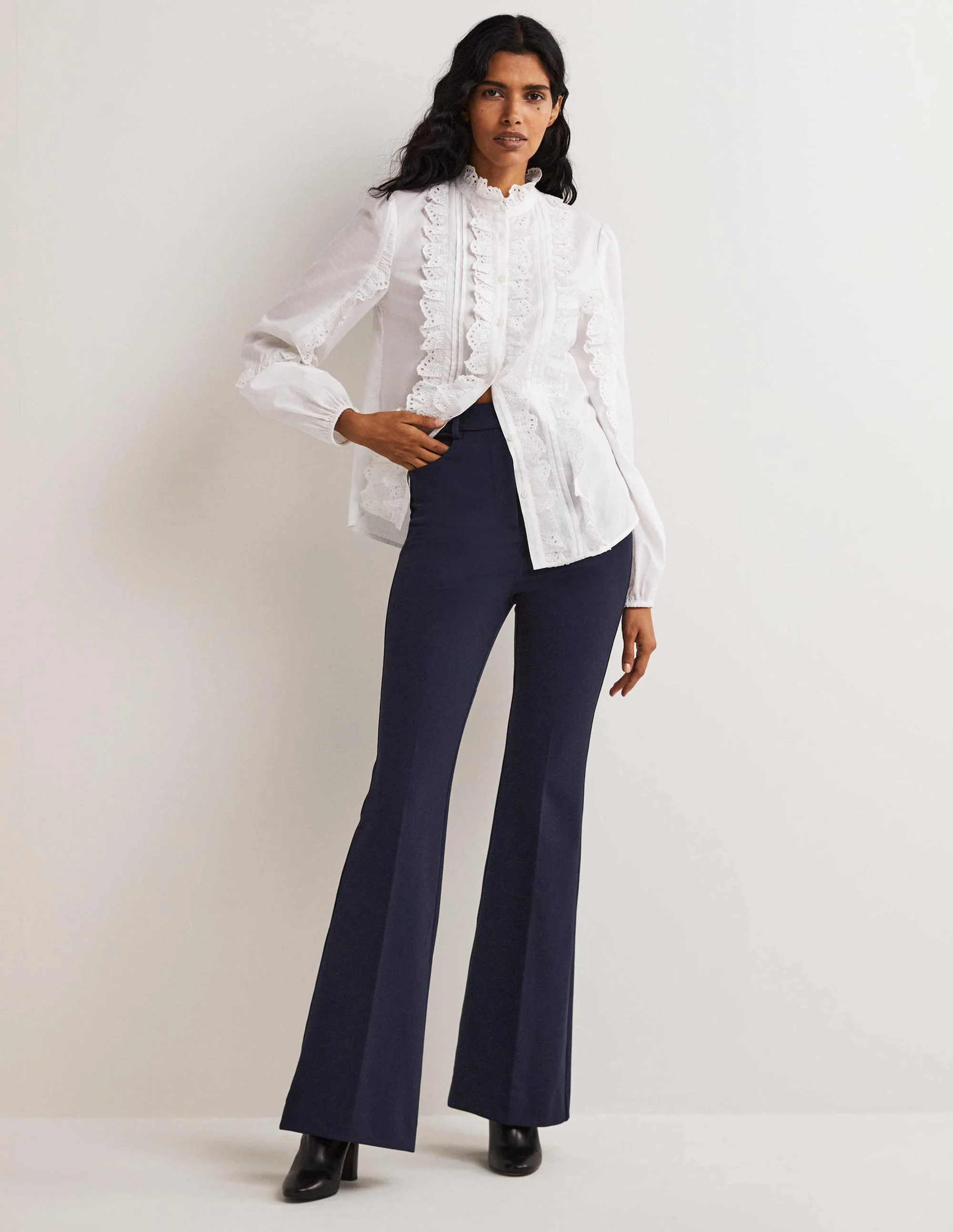 Bi-Stretch Flared Trousers-Navy