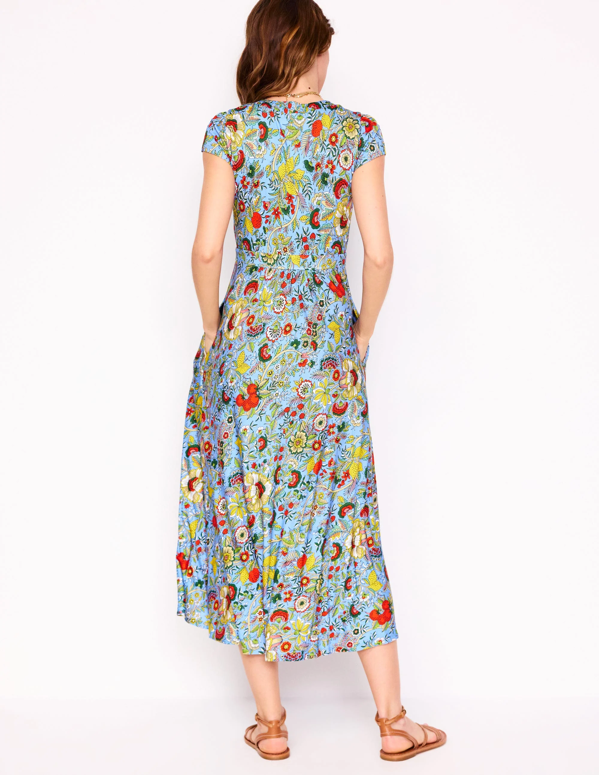 Bias Cut Jersey Midi Dress-Multi, Citrus Vine - Image 3