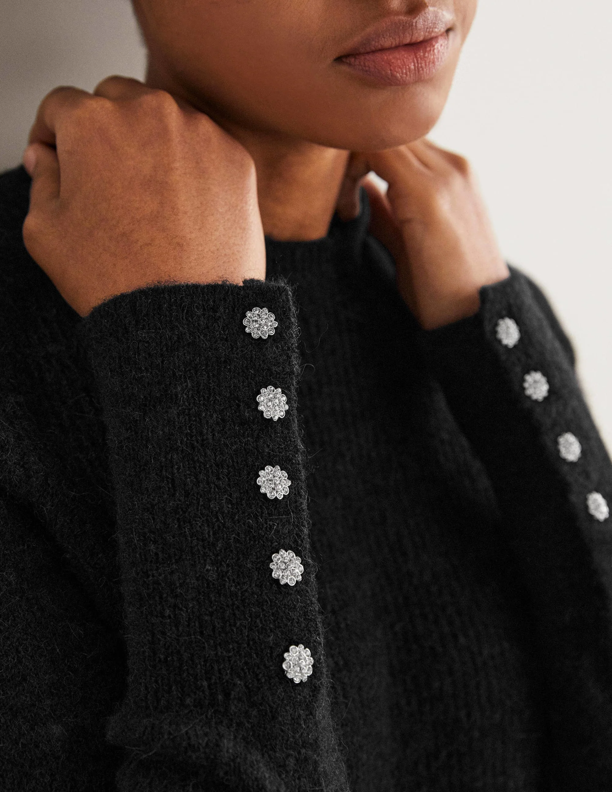 Black Jewel Button Fluffy Jumper-Black - Image 2