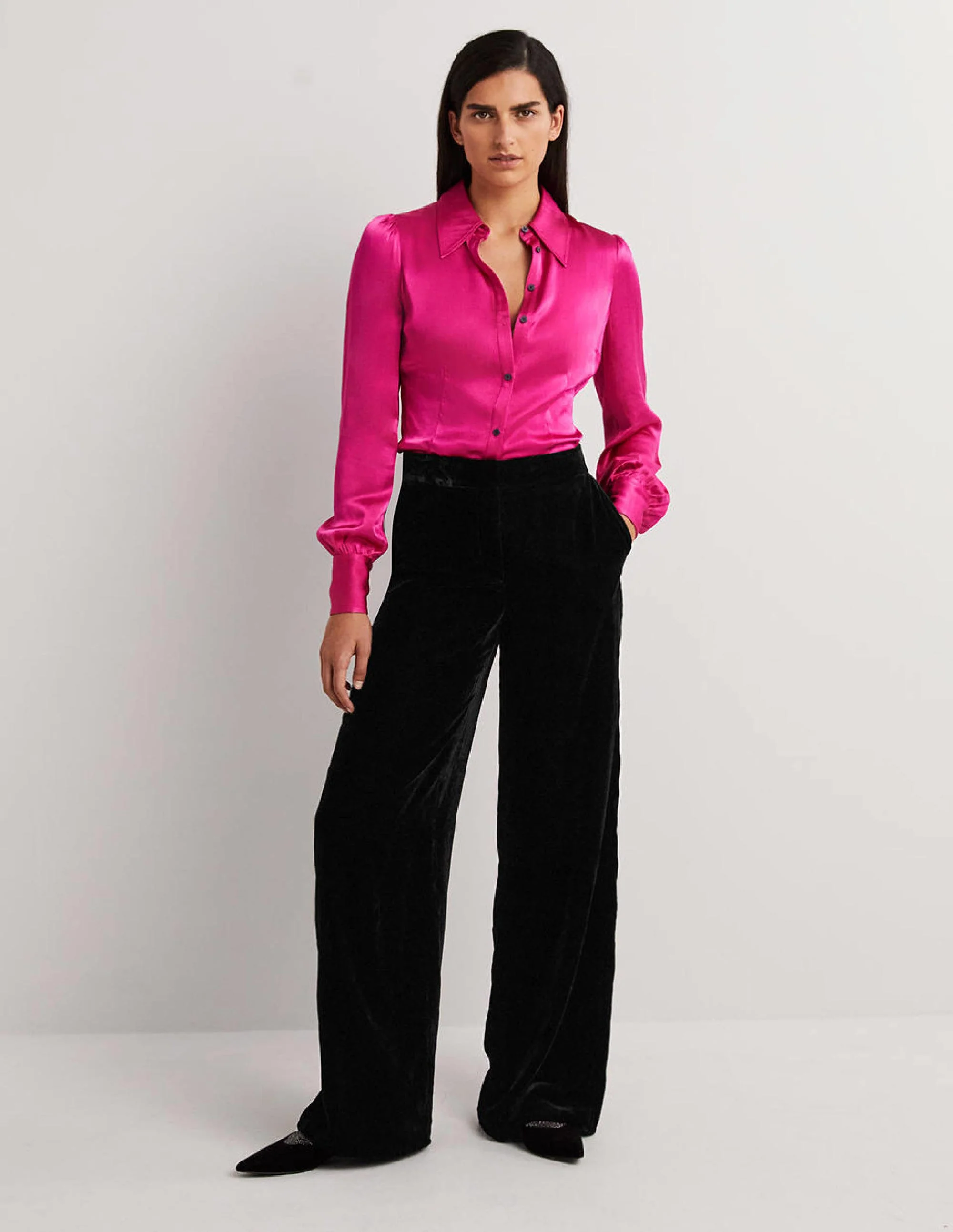Black Velvet Wide-Leg Trousers-Black Velvet