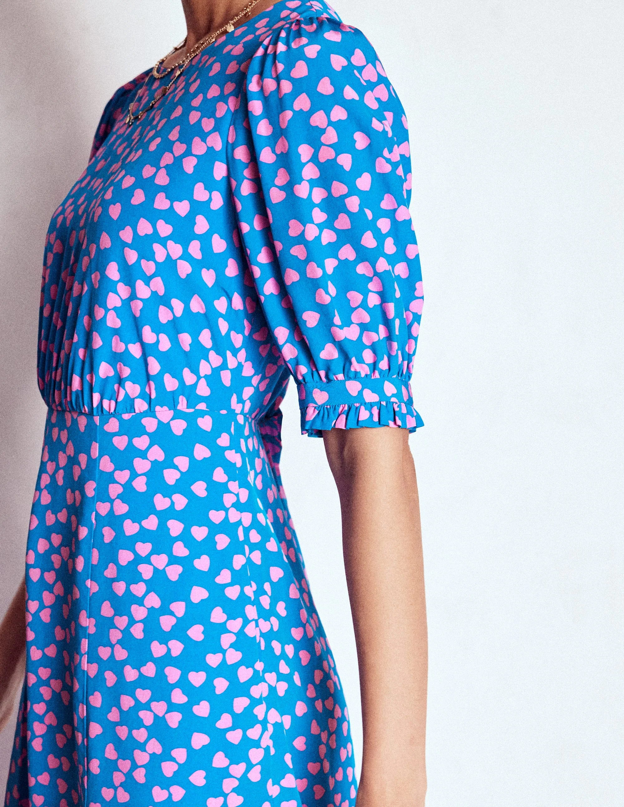 Blanca Midi Tea Dress-Kingfisher Blue, Heart Cascade - Image 3