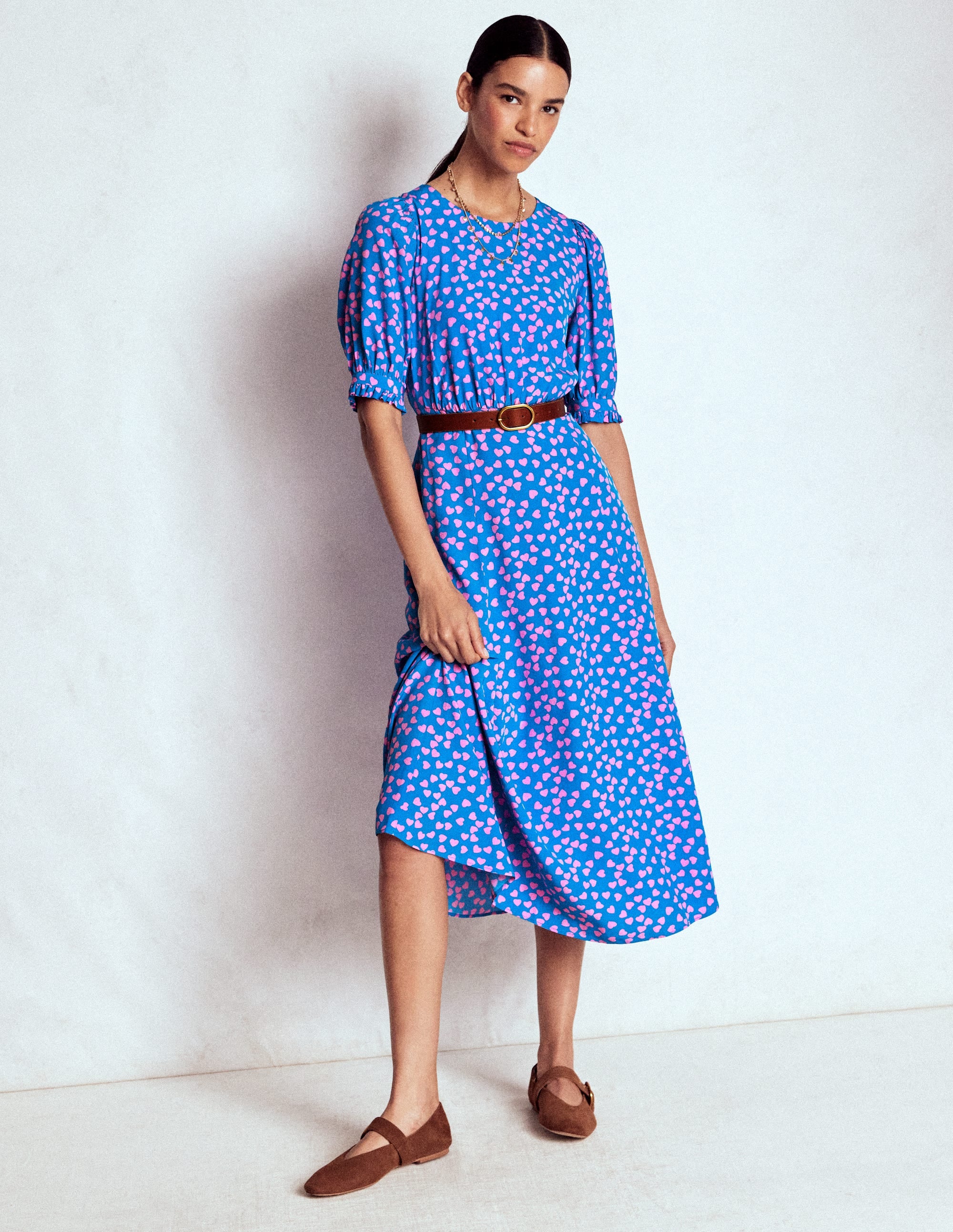 Blanca Midi Tea Dress-Kingfisher Blue, Heart Cascade - Image 5