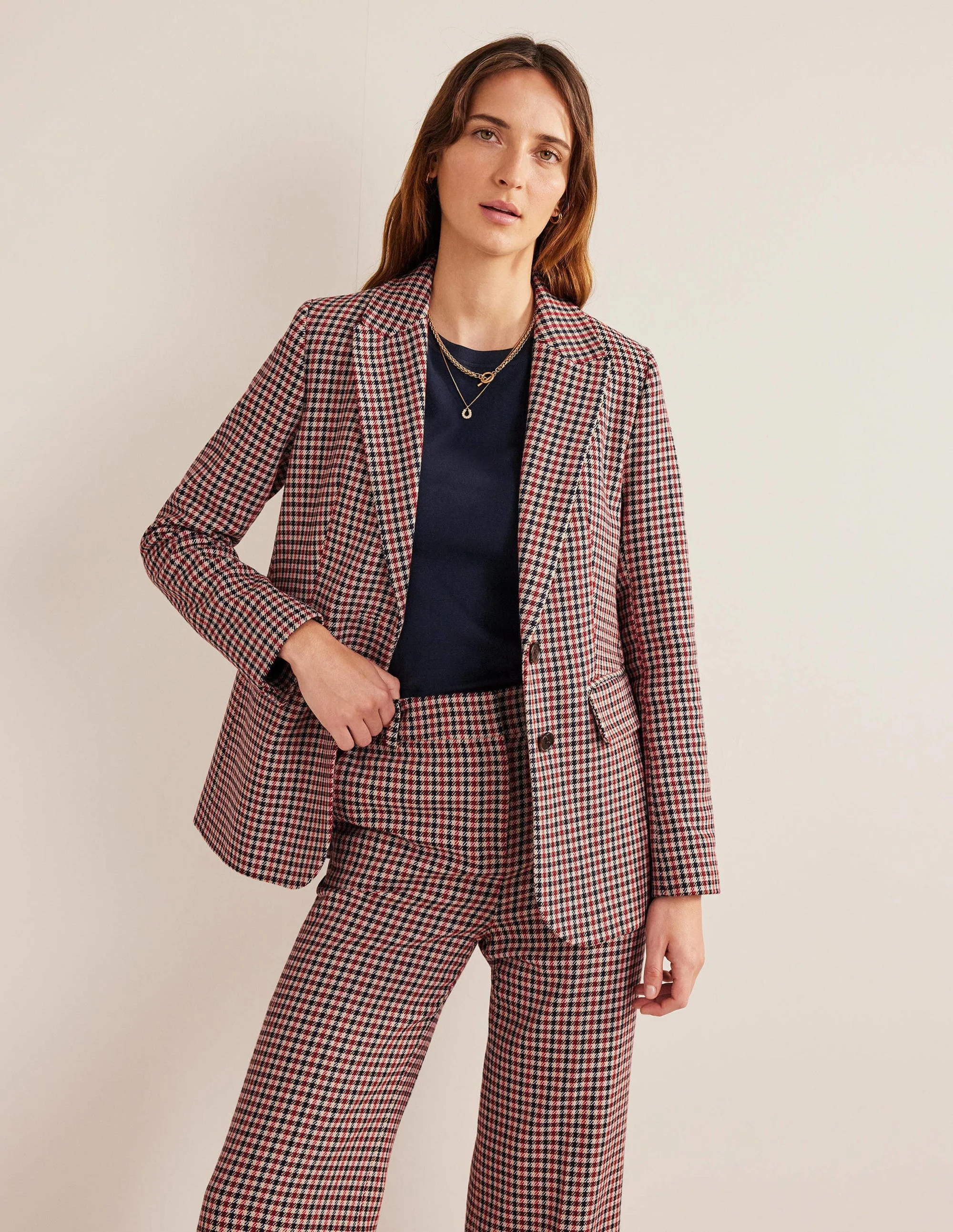 Bloomsbury Interest Blazer-Red, Navy, Camel Check