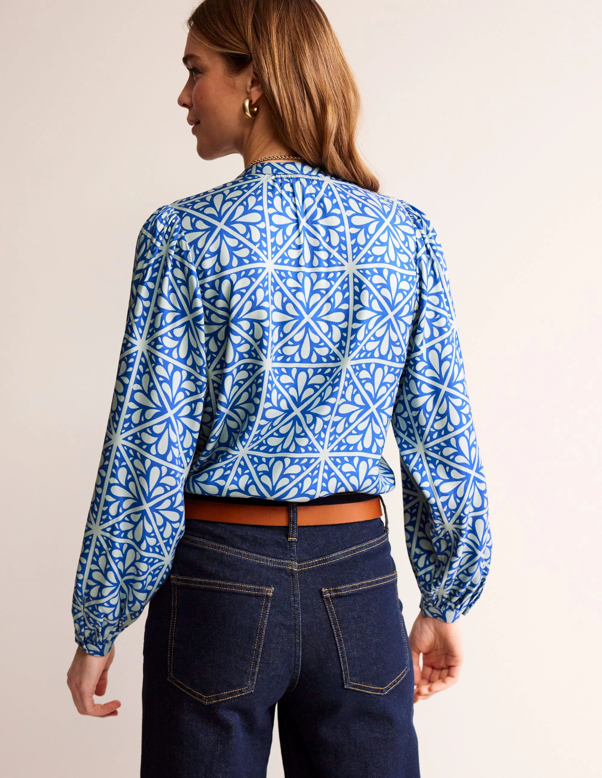 Blouson Sleeve Blouse-Surf The Web, Floral Mosaic - Image 3