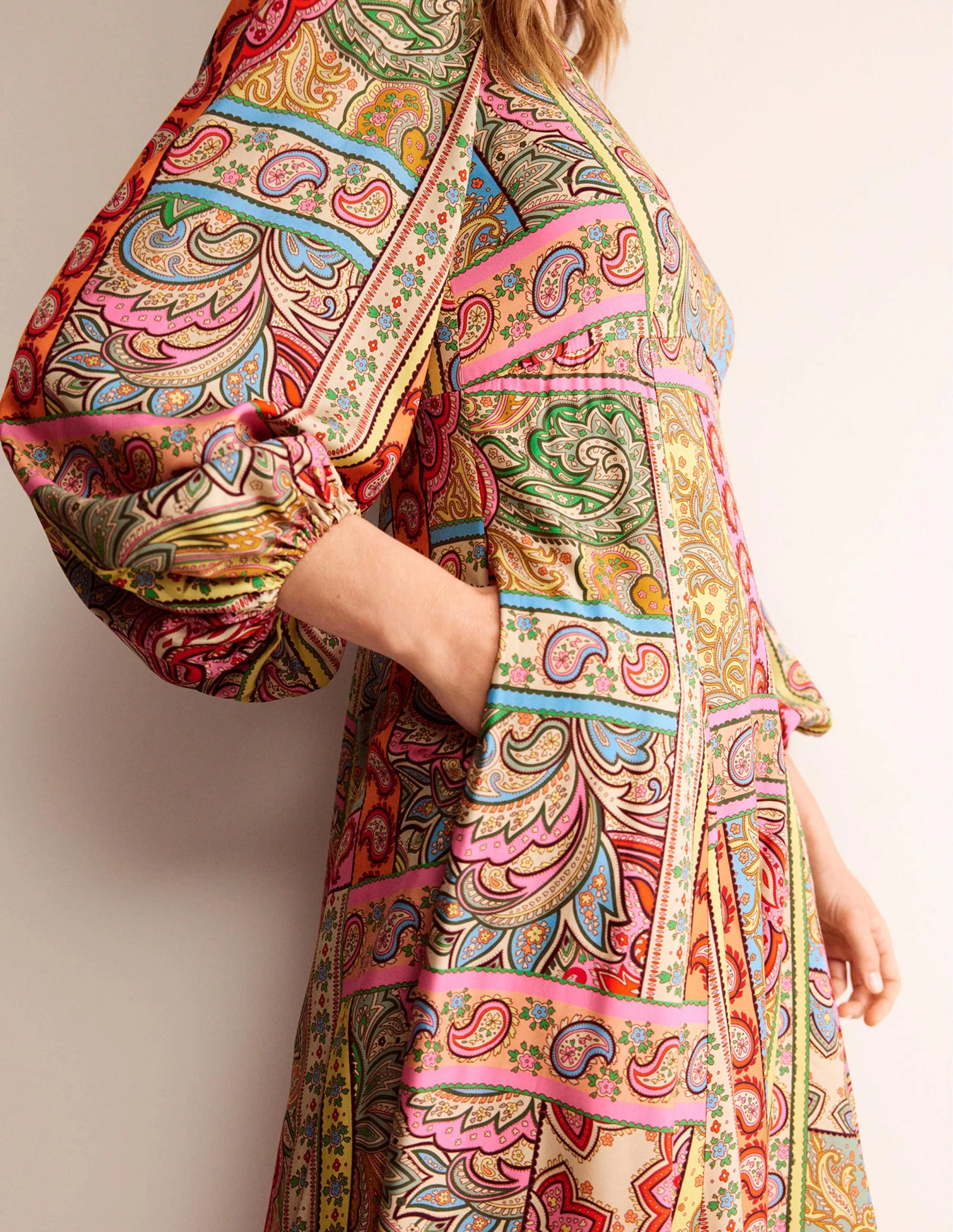 Blouson Sleeve Maxi Tea Dress-Multi, Patchwork - Image 2