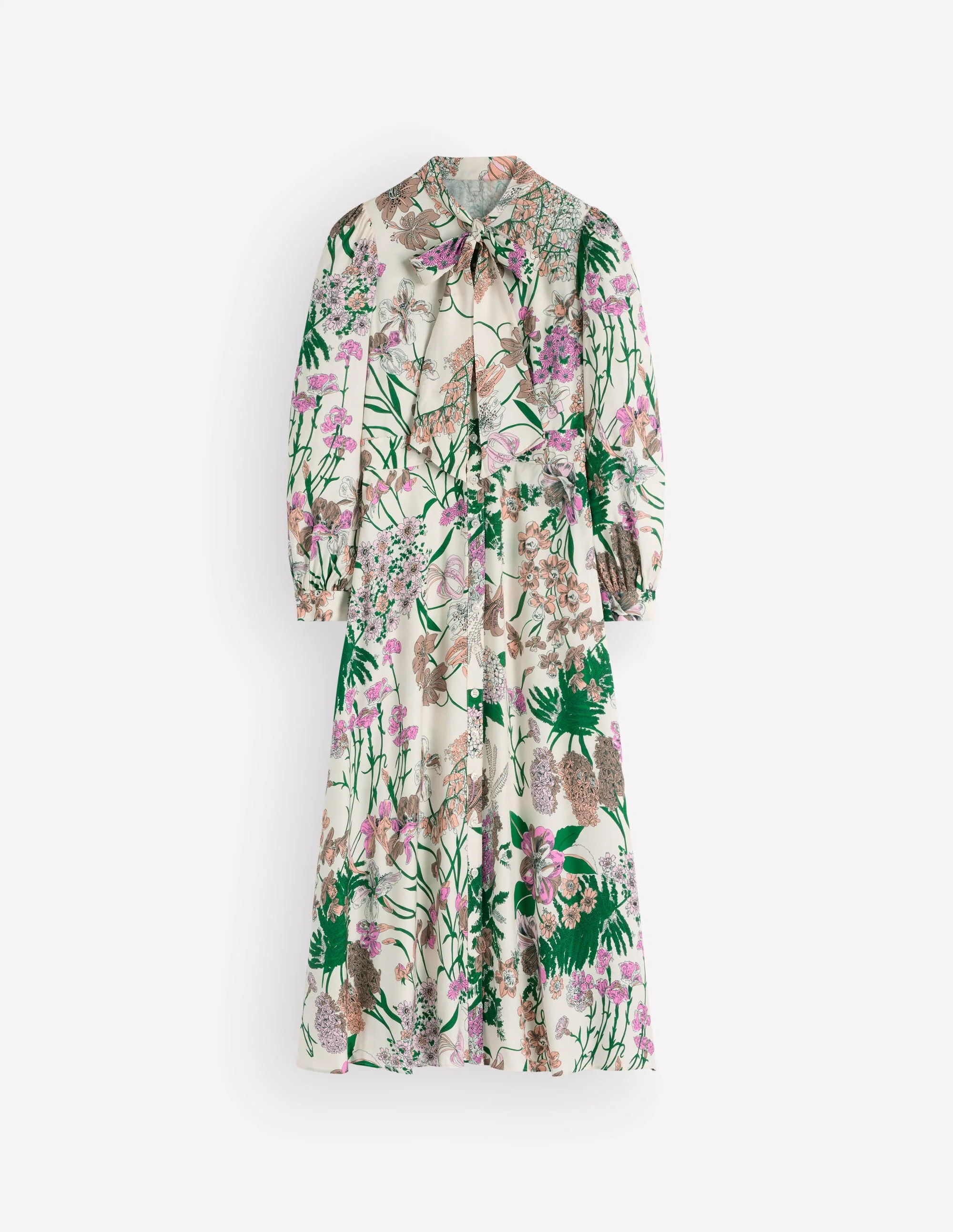 Bow Detail Shirt Dress-Ivory, Whimsical Flora - Image 9