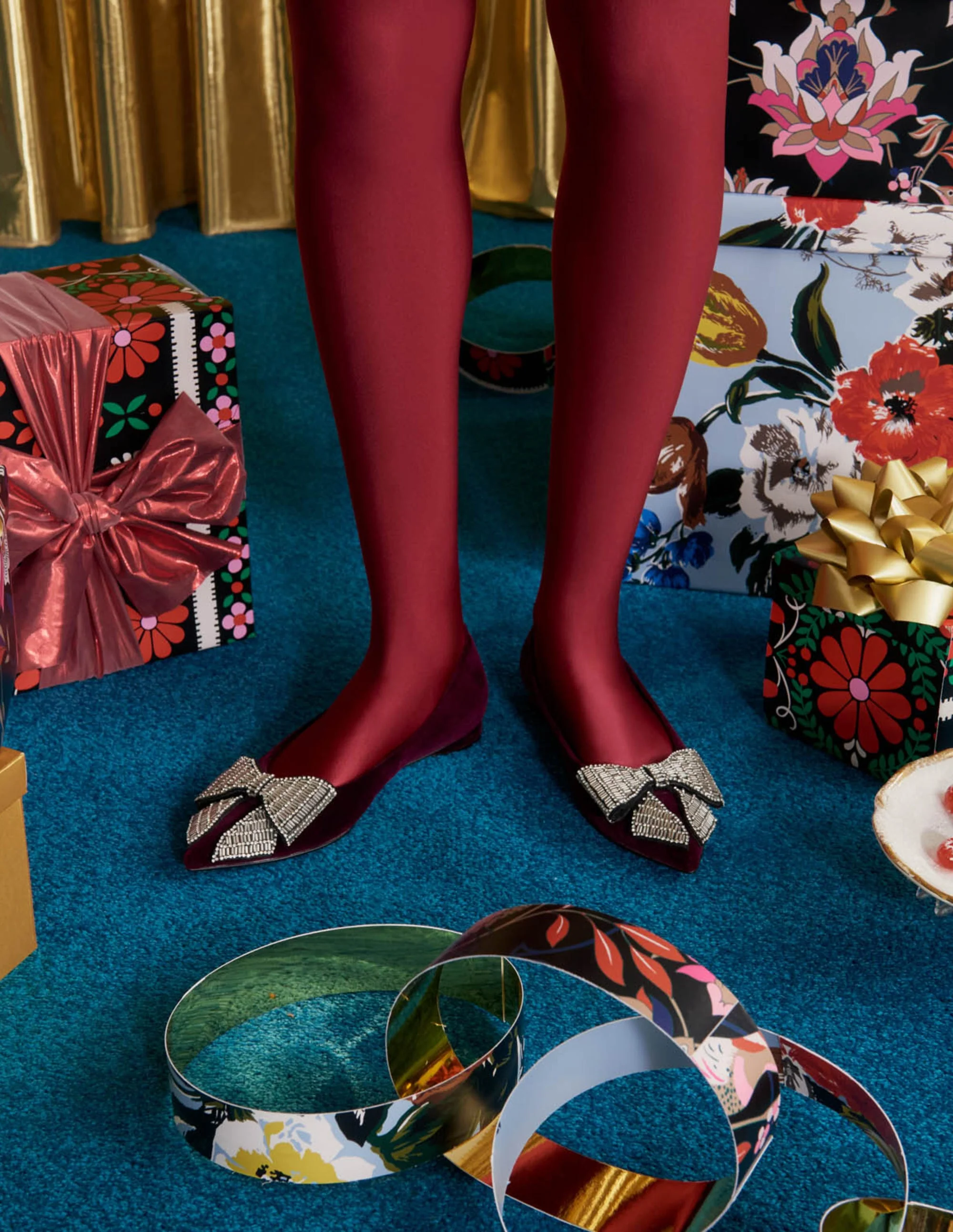 Bow Embellished Pointed Flats-Mulled Wine - Image 5