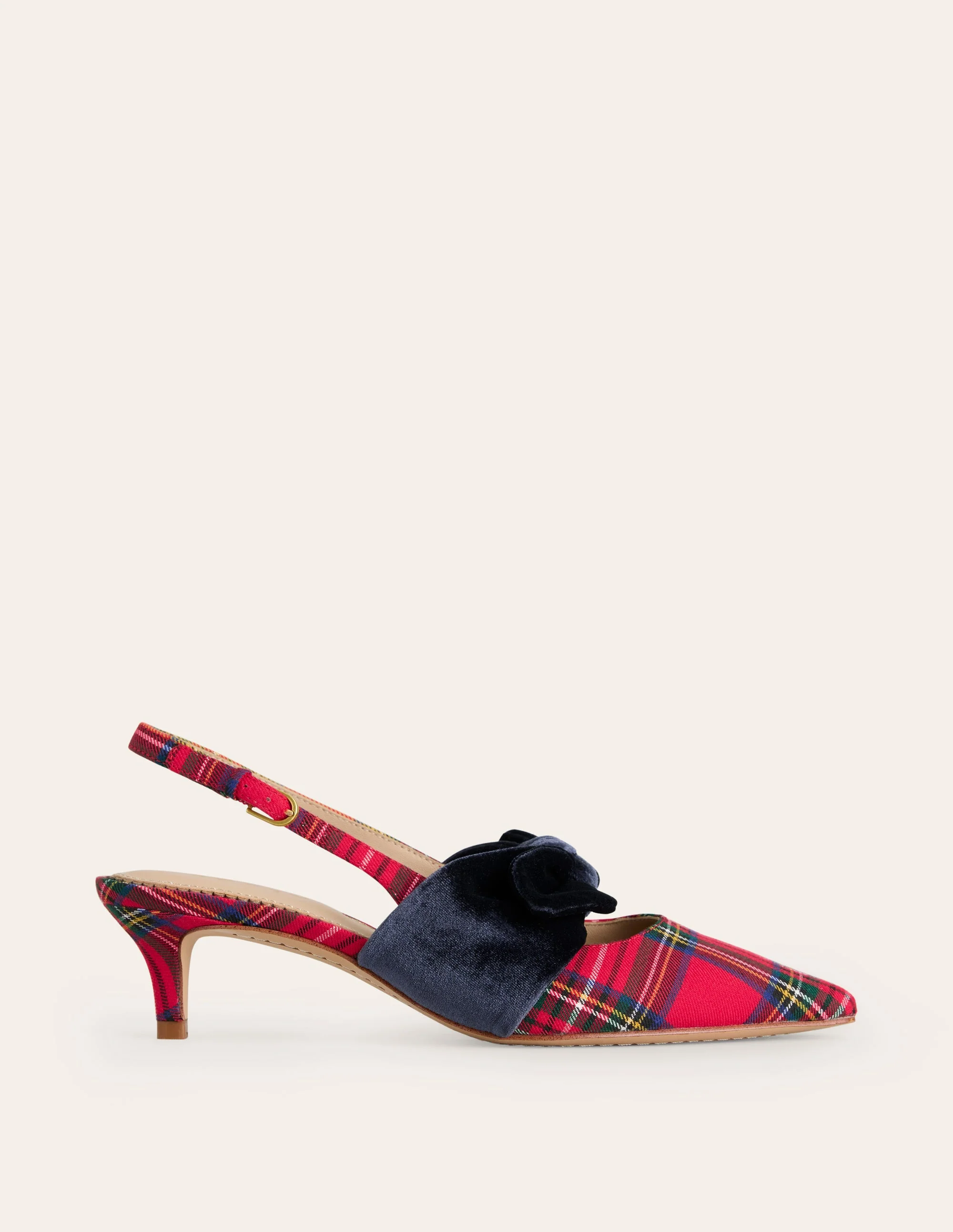 Bow Kitten Heels-Red and Blue Check - Image 3