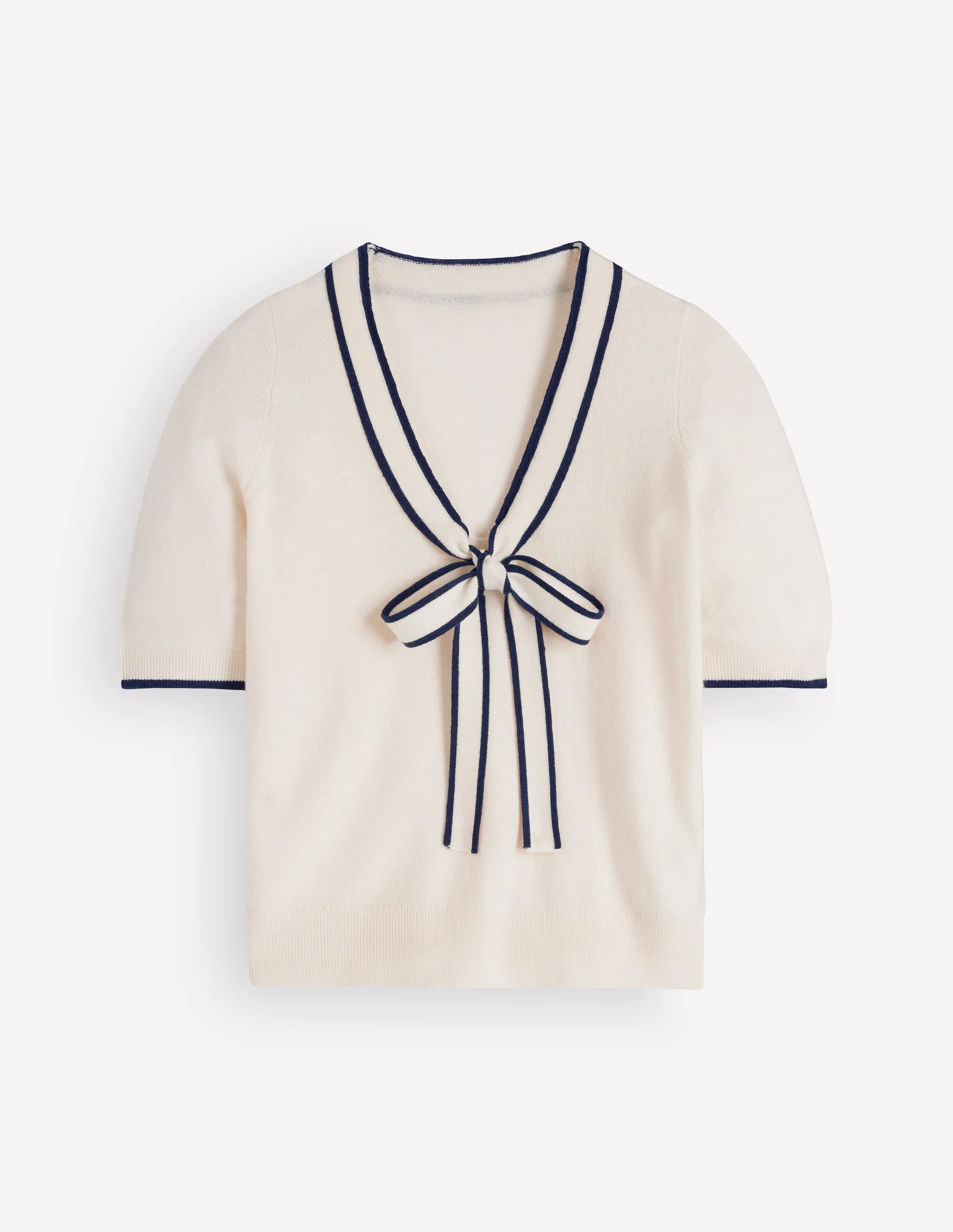 Bow Neck Knitted T-shirt-Ivory - Image 7