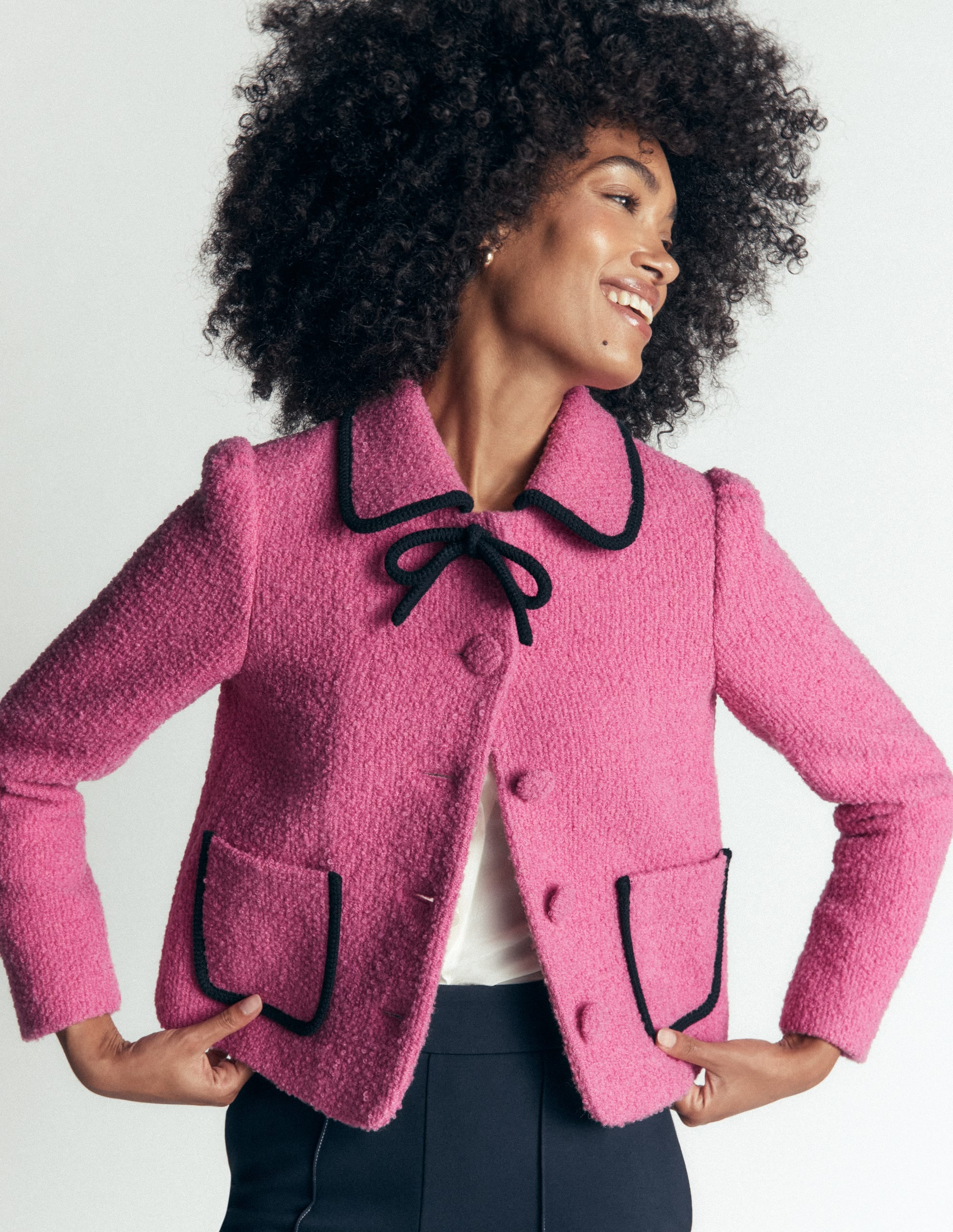 Branscombe Wool Bow Jacket-Pink Solid - Image 5