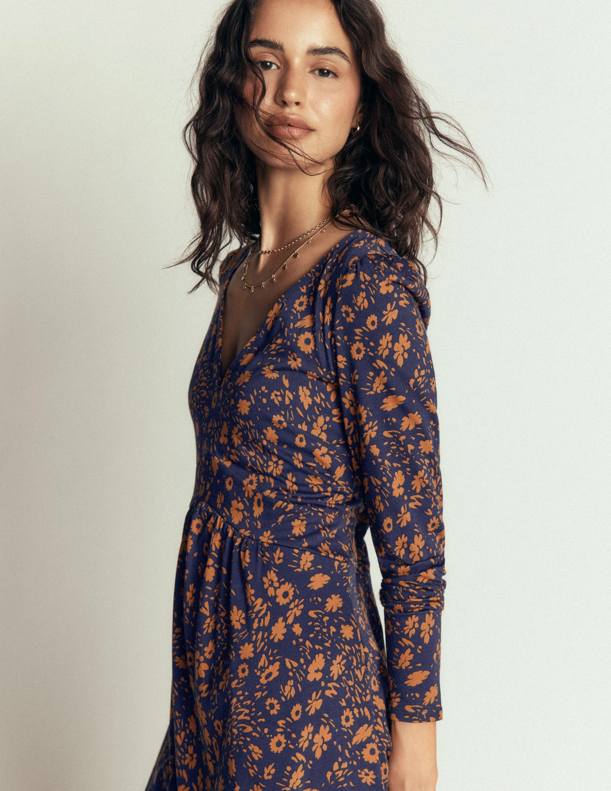 Briony Jersey Short Dress-French Navy, Scattered Flora - Image 2